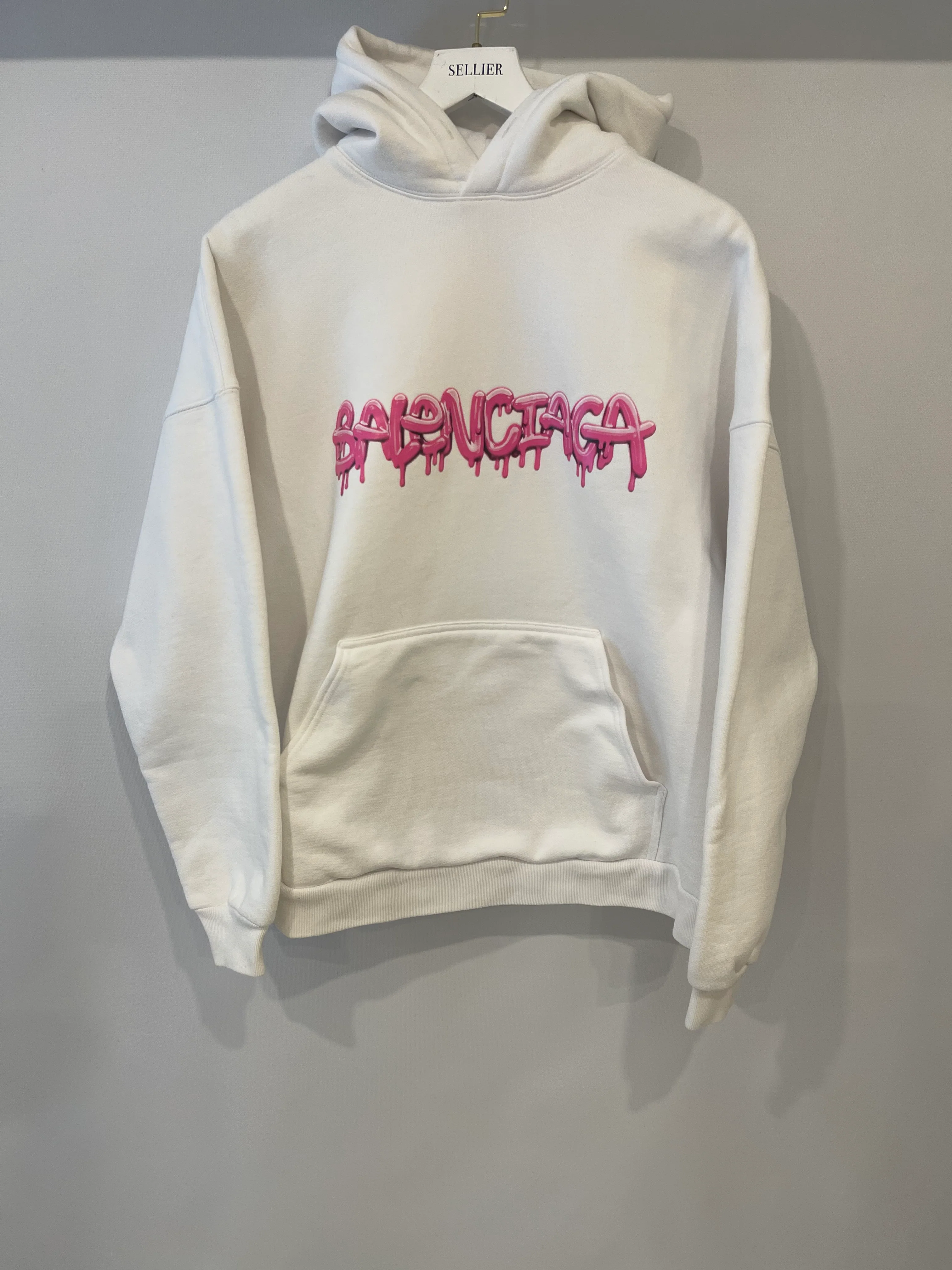 Balenciaga White Hooded Sweater with Pink Logo Size L (UK 10/12) RRP £1,100 - Image 4