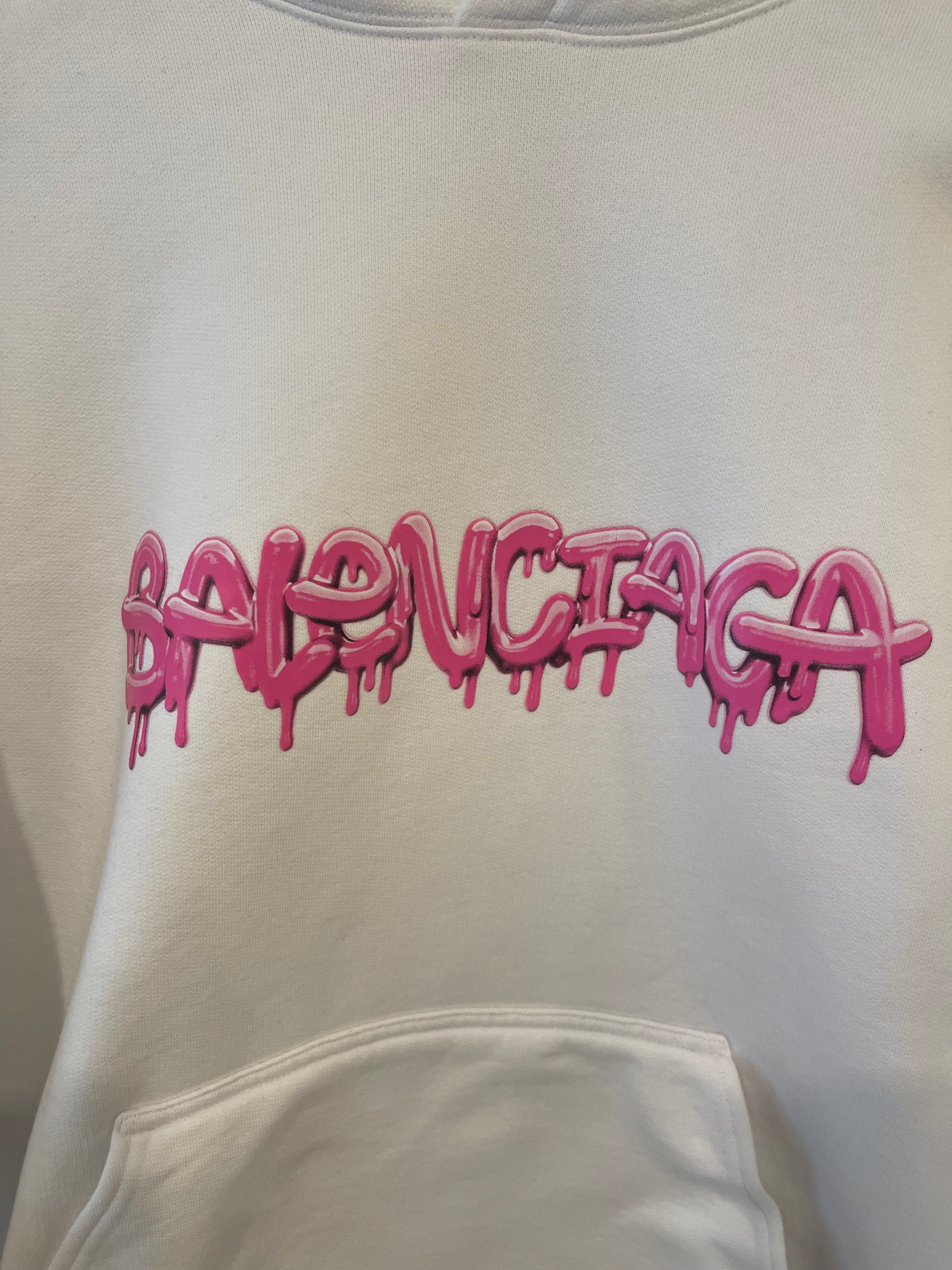 Balenciaga White Hooded Sweater with Pink Logo Size L (UK 10/12) RRP £1,100 - Image 6
