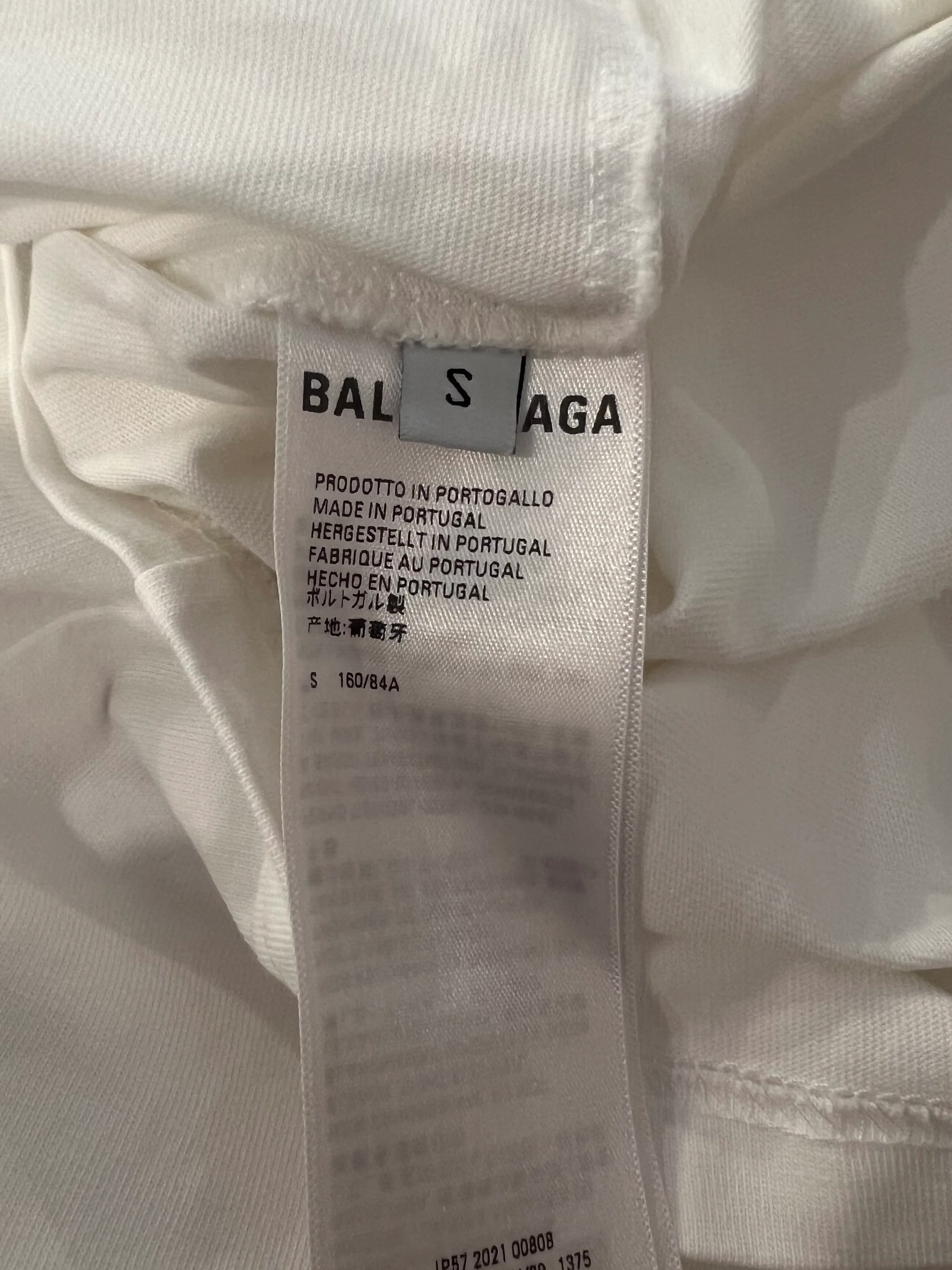 Balenciaga White T-Shirt with Navy Logo and Crest Print Size S (UK 8) - Image 8