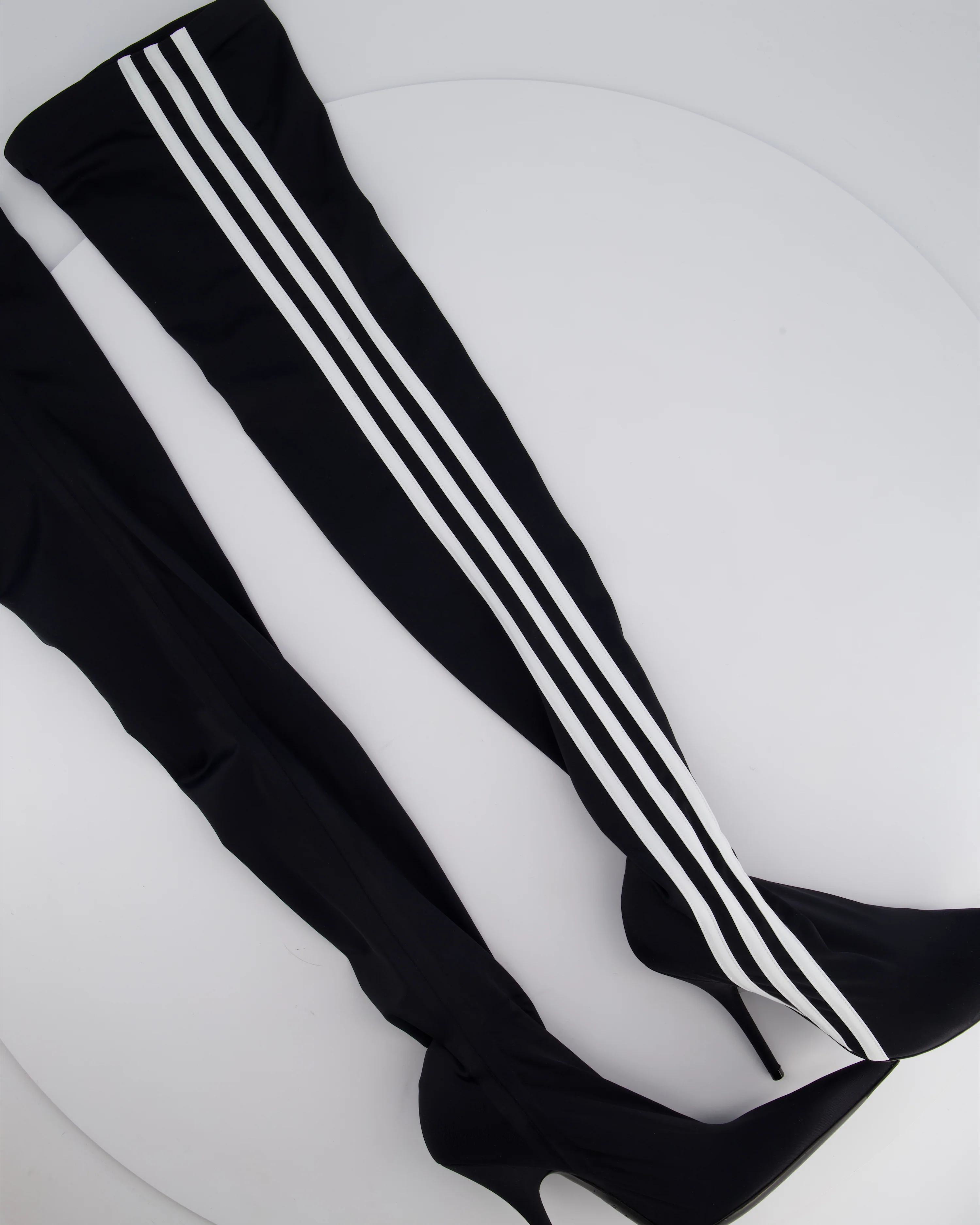 Balenciaga X Adidas Black Knee High Knife Boots with Stripe Detail Size EU 36 - Image 3