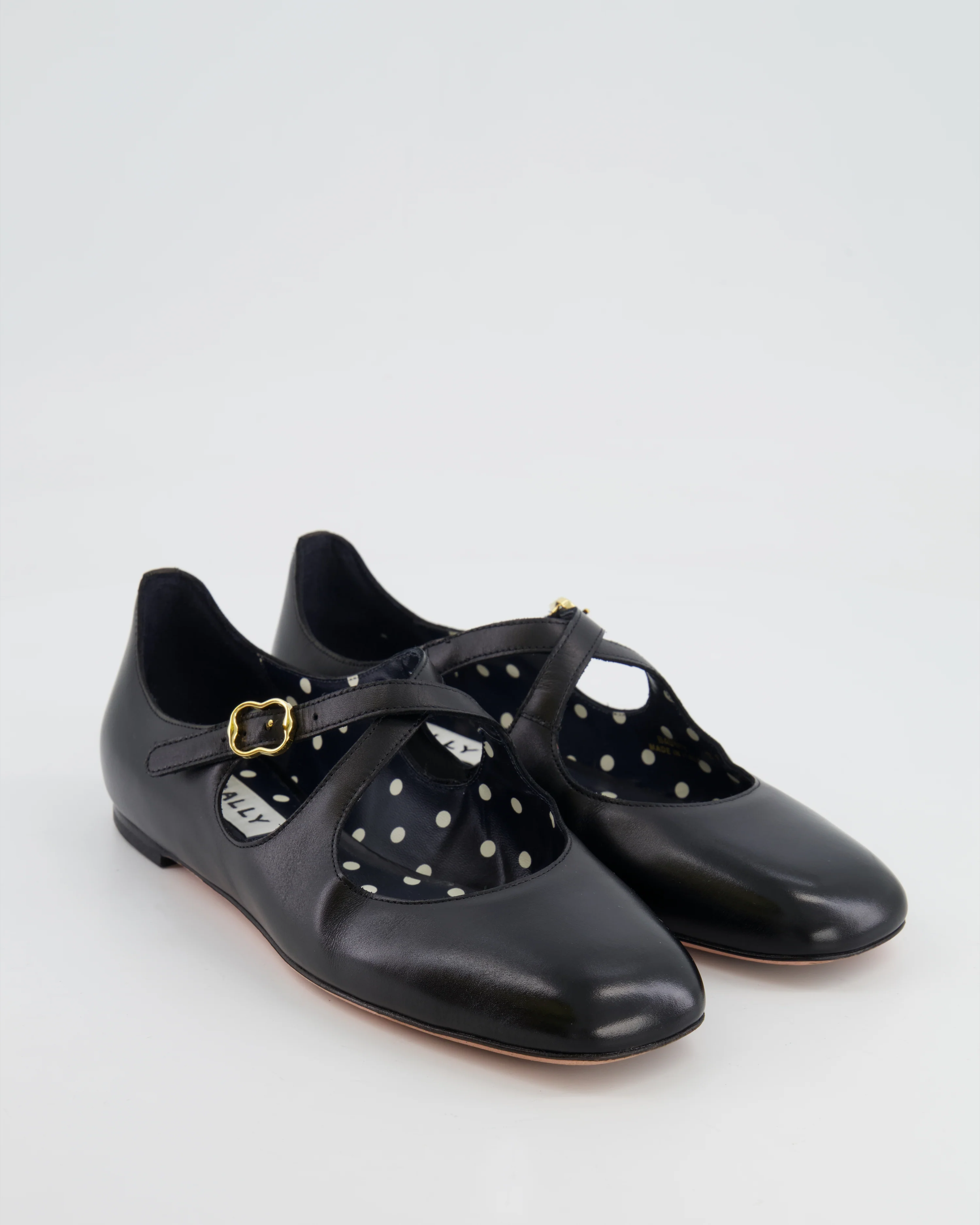 Bally Black Leather Flats with Crossed Strap Detail Size EU 36 - Image 4