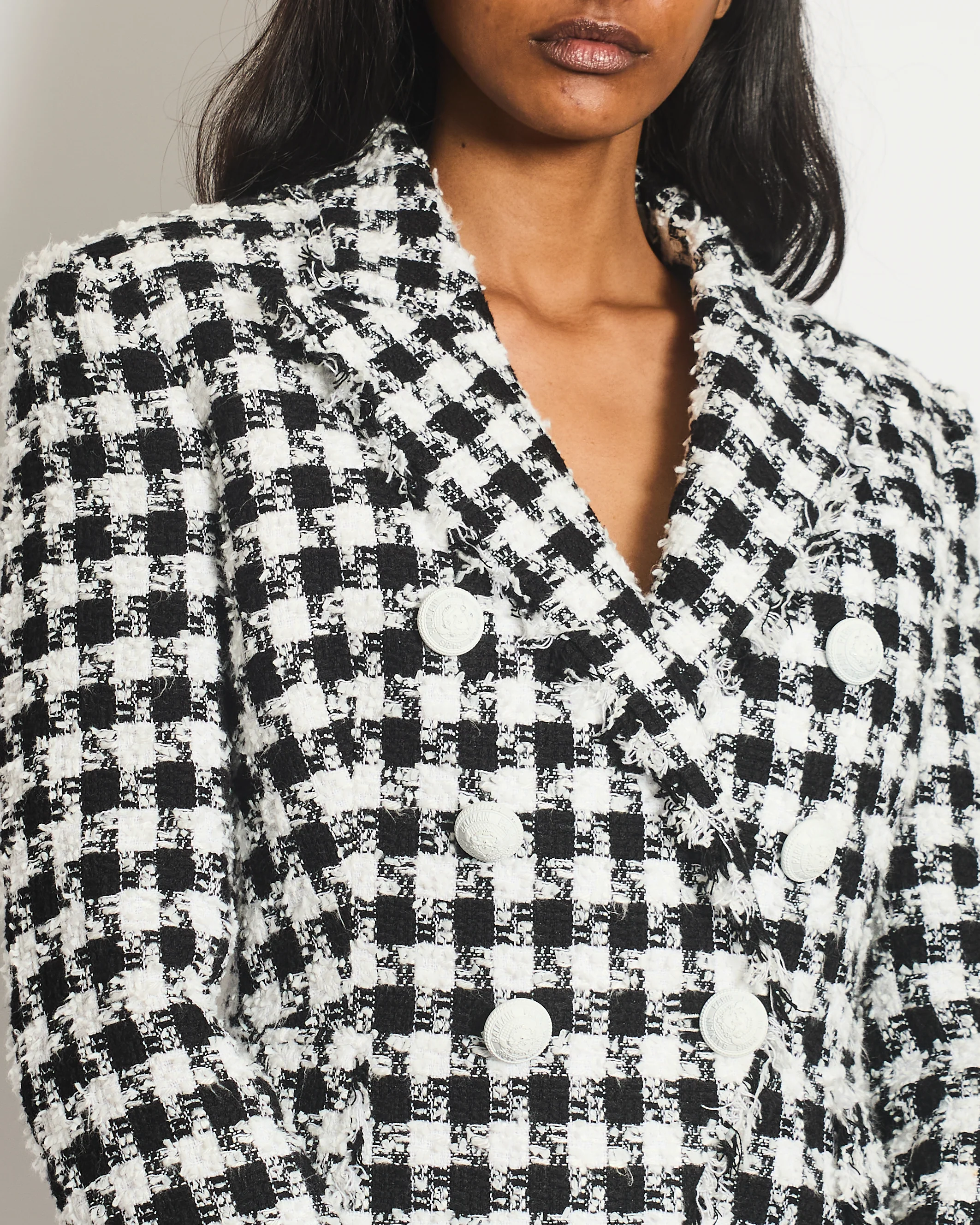 Balmain Black and White Checked Tweed Blazer with White Buttons Size FR 36 (UK 8) - Image 2