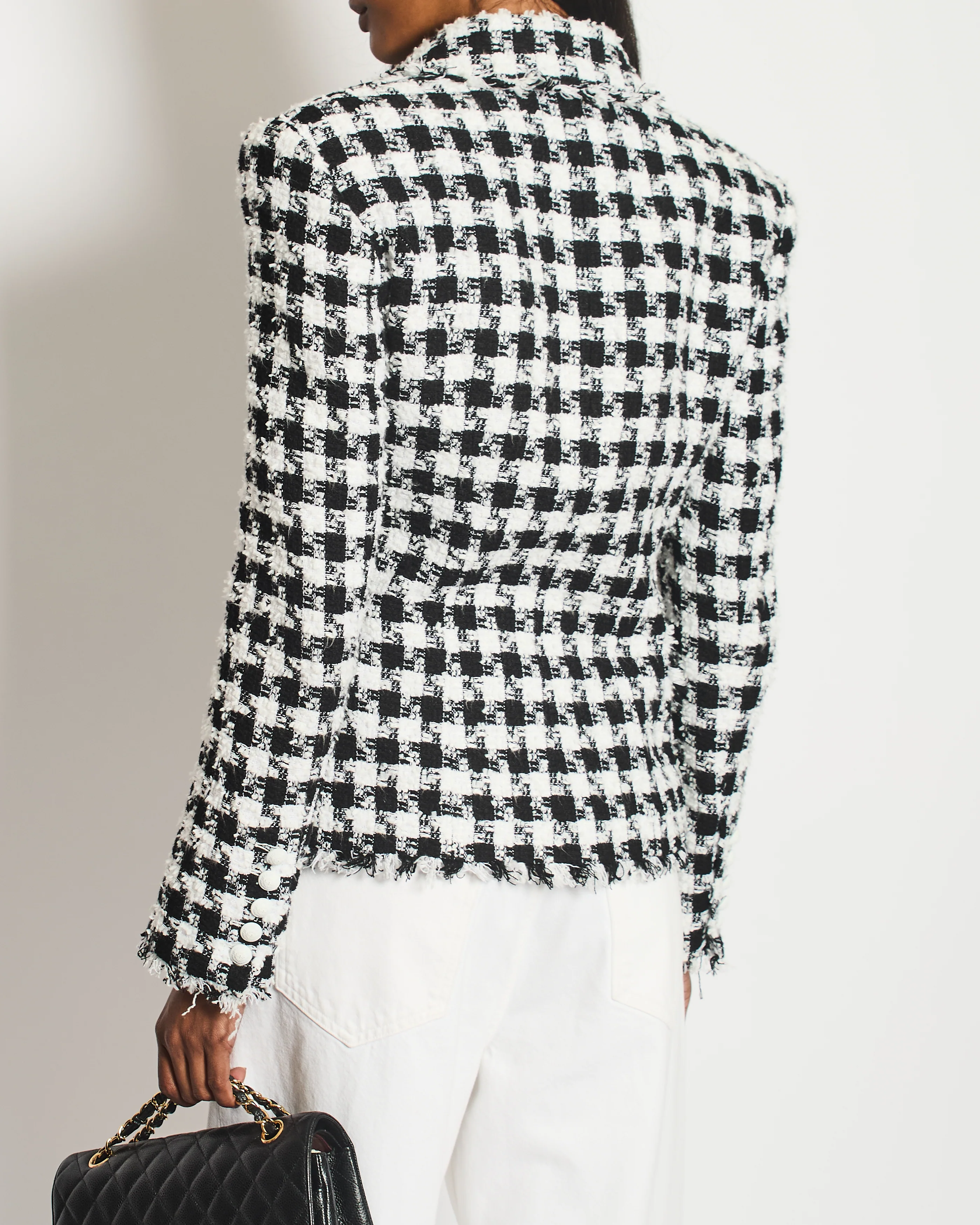 Balmain Black and White Checked Tweed Blazer with White Buttons Size FR 36 (UK 8) - Image 3