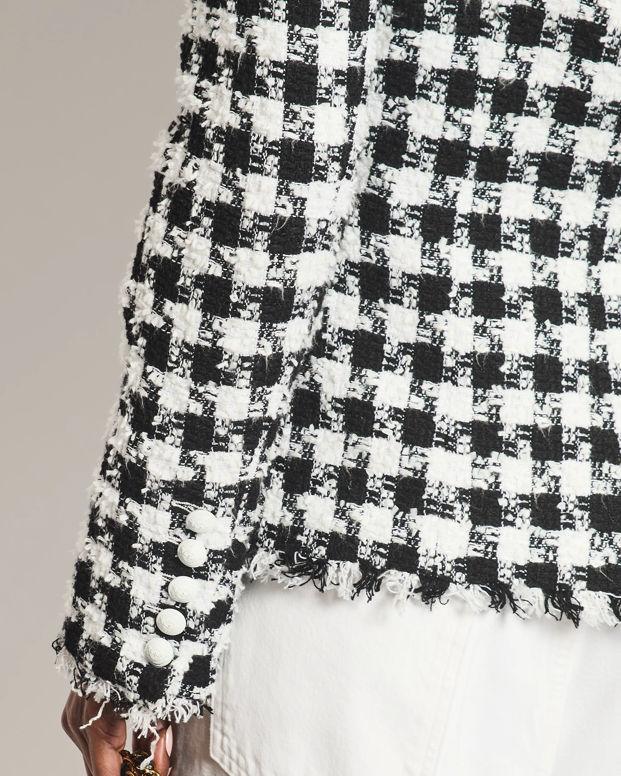 Balmain Black and White Checked Tweed Blazer with White Buttons Size FR 36 (UK 8) - Image 4