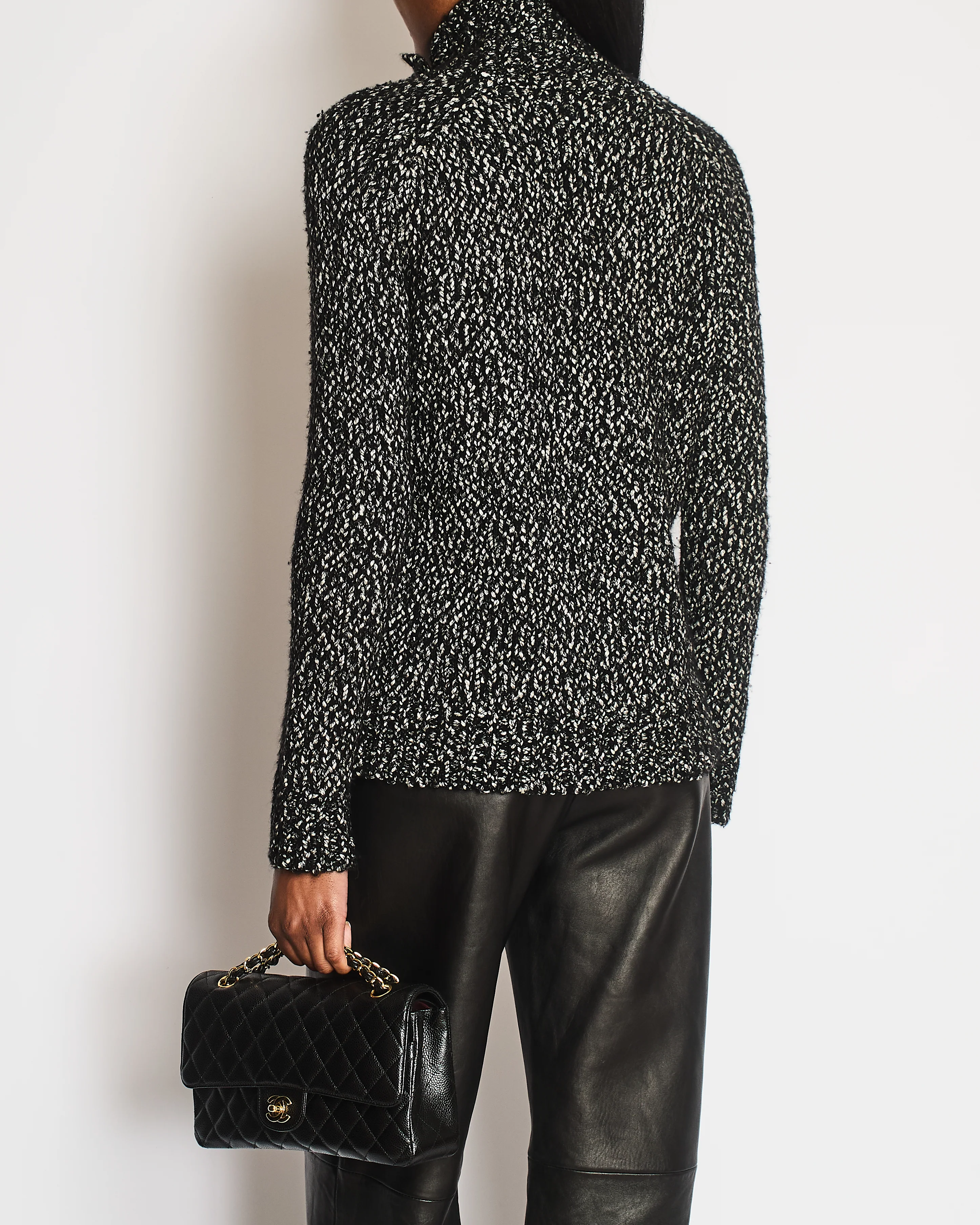 Balmain Black and White Knitted High-Neck Jumper with Silver Lion Buttons Size FR 36 (UK 8) - Image 3