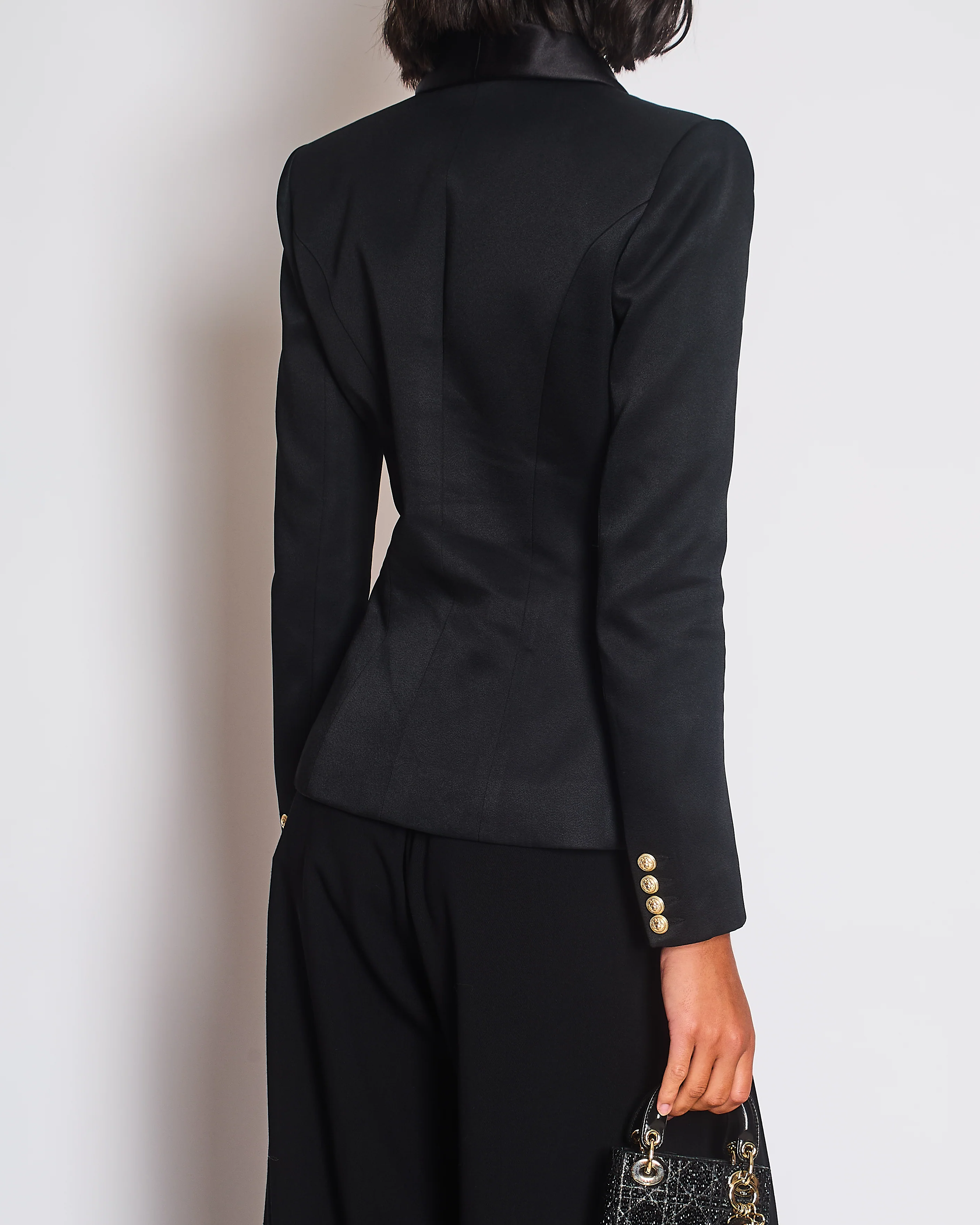 Balmain Black Blazer Jacket with Gold Buttons and Silk Trim Detail Size FR 38 (UK 10) - Image 4