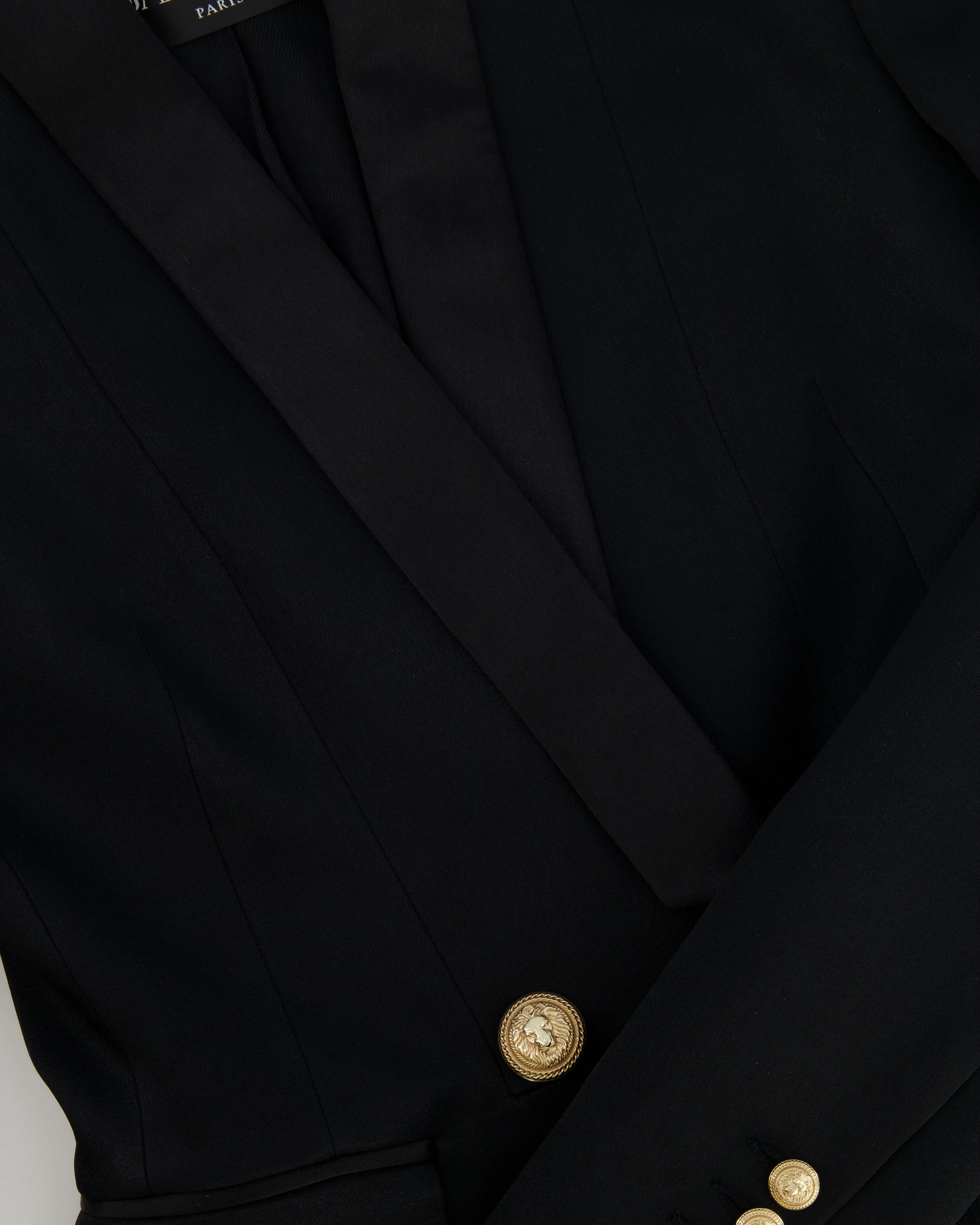 Balmain Black Blazer Jacket with Gold Buttons and Silk Trim Detail Size FR 38 (UK 10) - Image 8