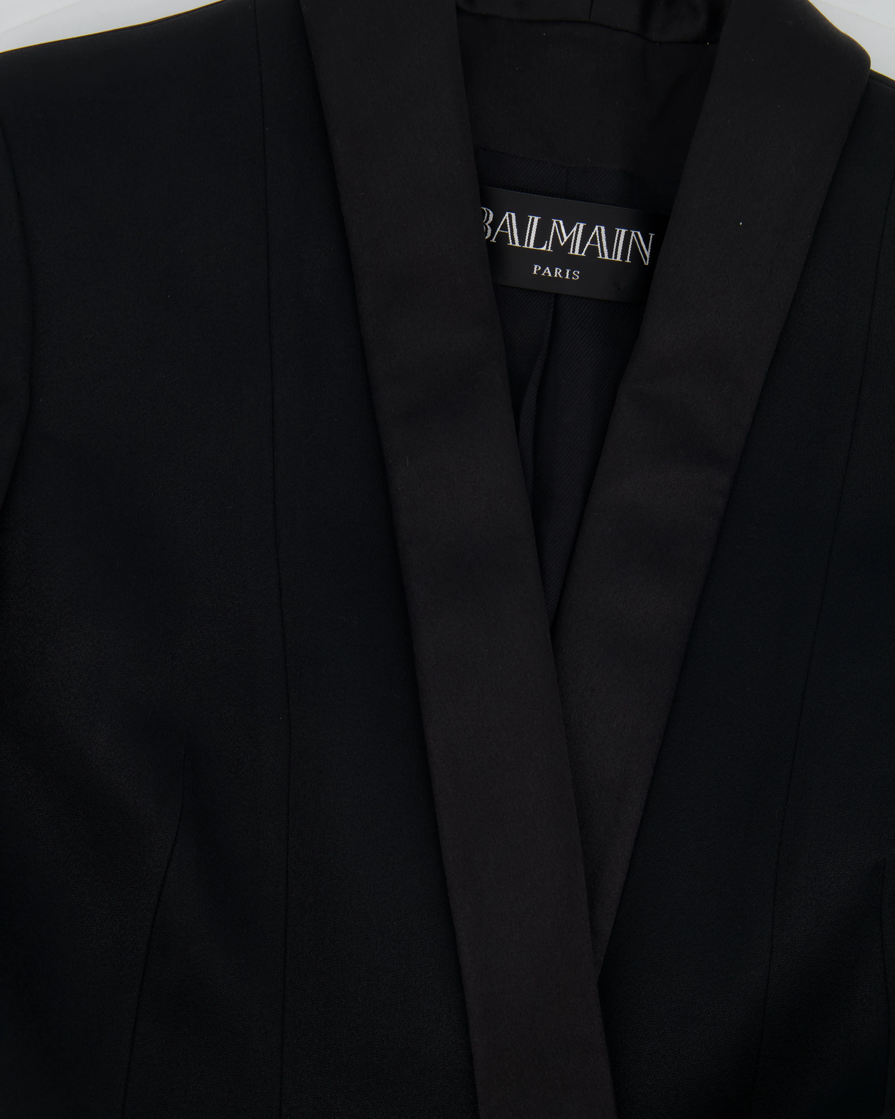 Balmain Black Blazer Jacket with Gold Buttons and Silk Trim Detail Size FR 38 (UK 10) - Image 9