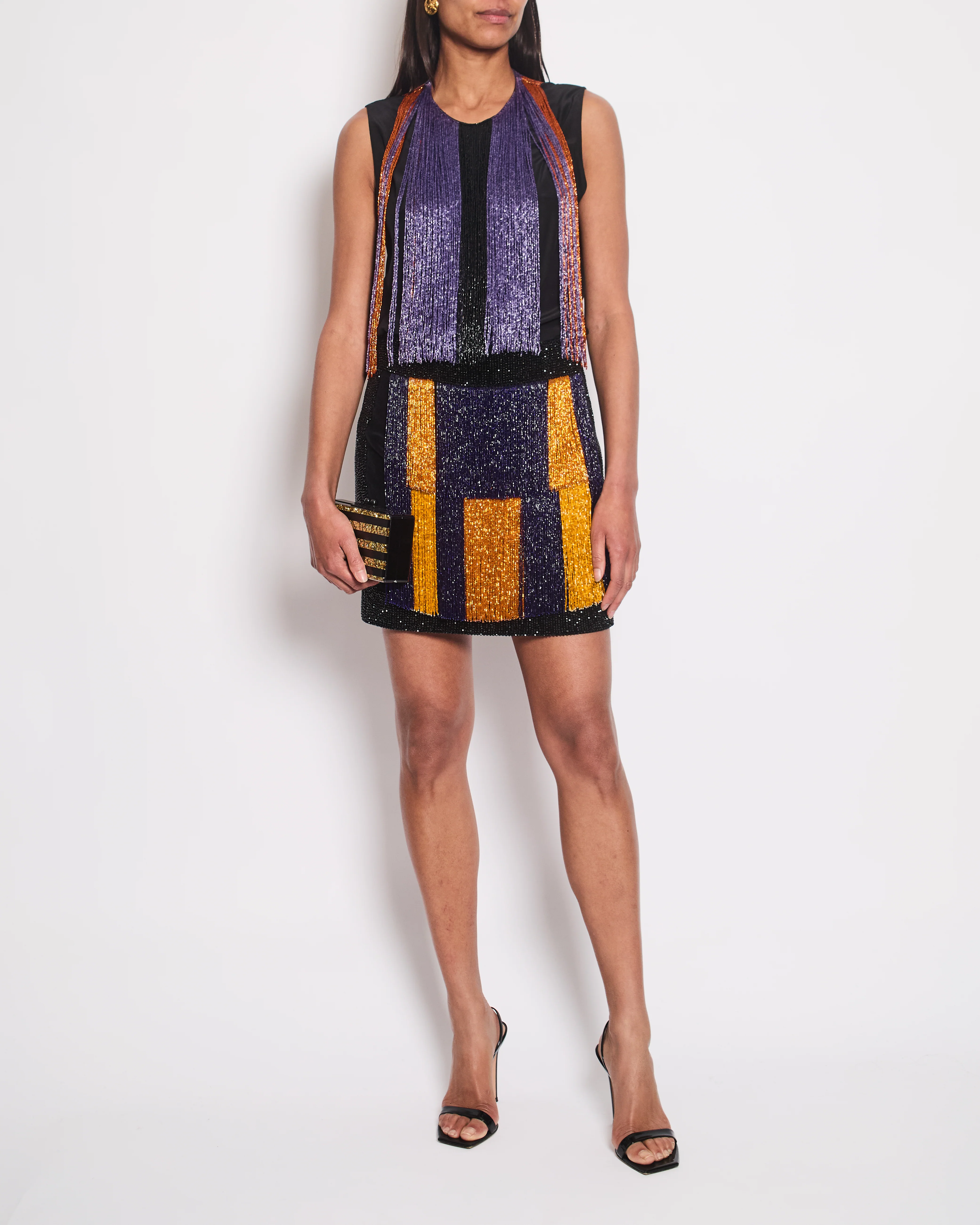 Balmain Black Embellished Sequin Velvet Mini Skirt Size FR 38 (UK 10)