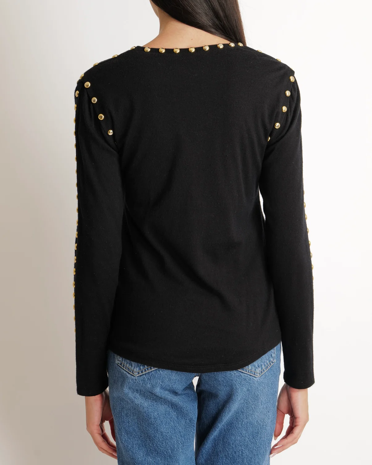 Balmain Black Long-Sleeve Jumper with Gold Studs Details Size FR 40 (UK 12) - Image 2