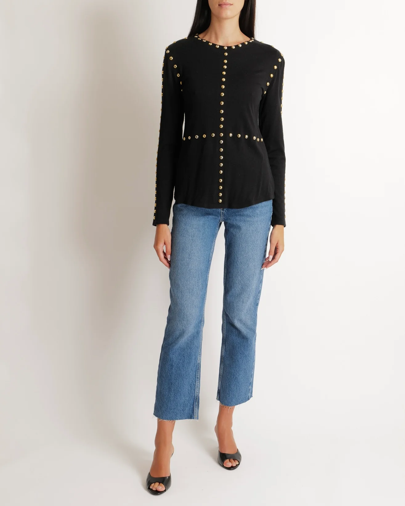 Balmain Black Long-Sleeve Jumper with Gold Studs Details Size FR 40 (UK 12) - Image 3