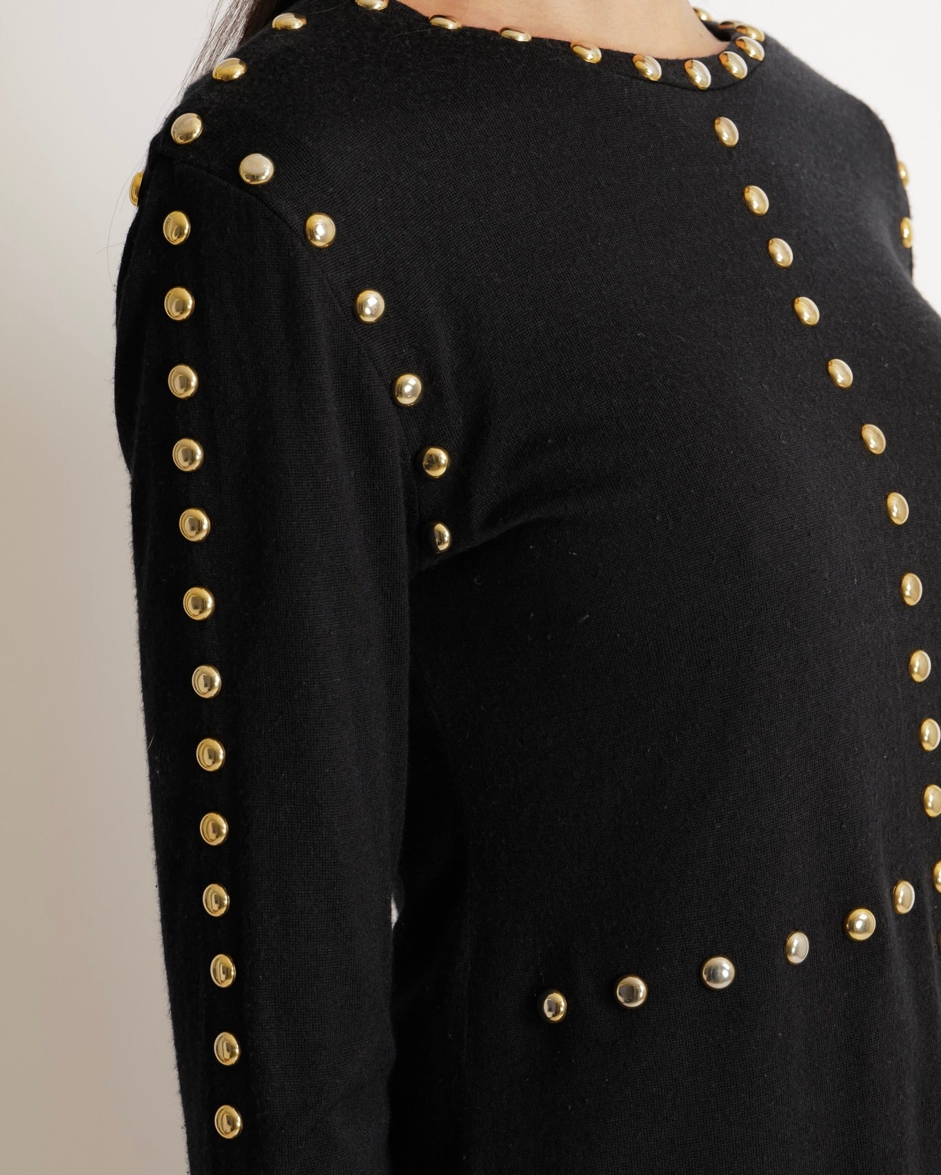 Balmain Black Long-Sleeve Jumper with Gold Studs Details Size FR 40 (UK 12) - Image 4