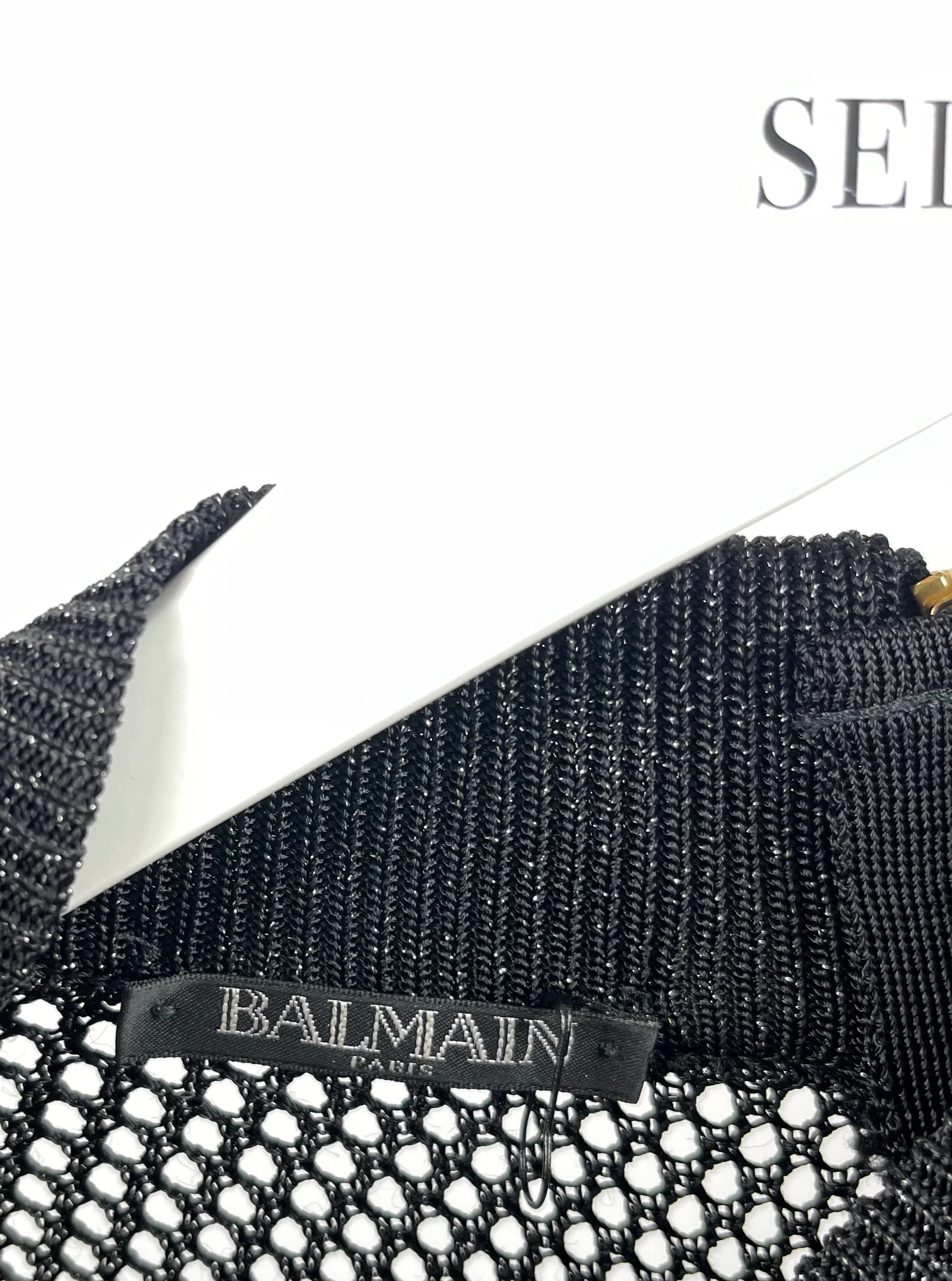 Balmain Black & Multi-colour Long-Sleeve Mesh Dress with Collar Detail FR 40 (UK 12) - Image 10