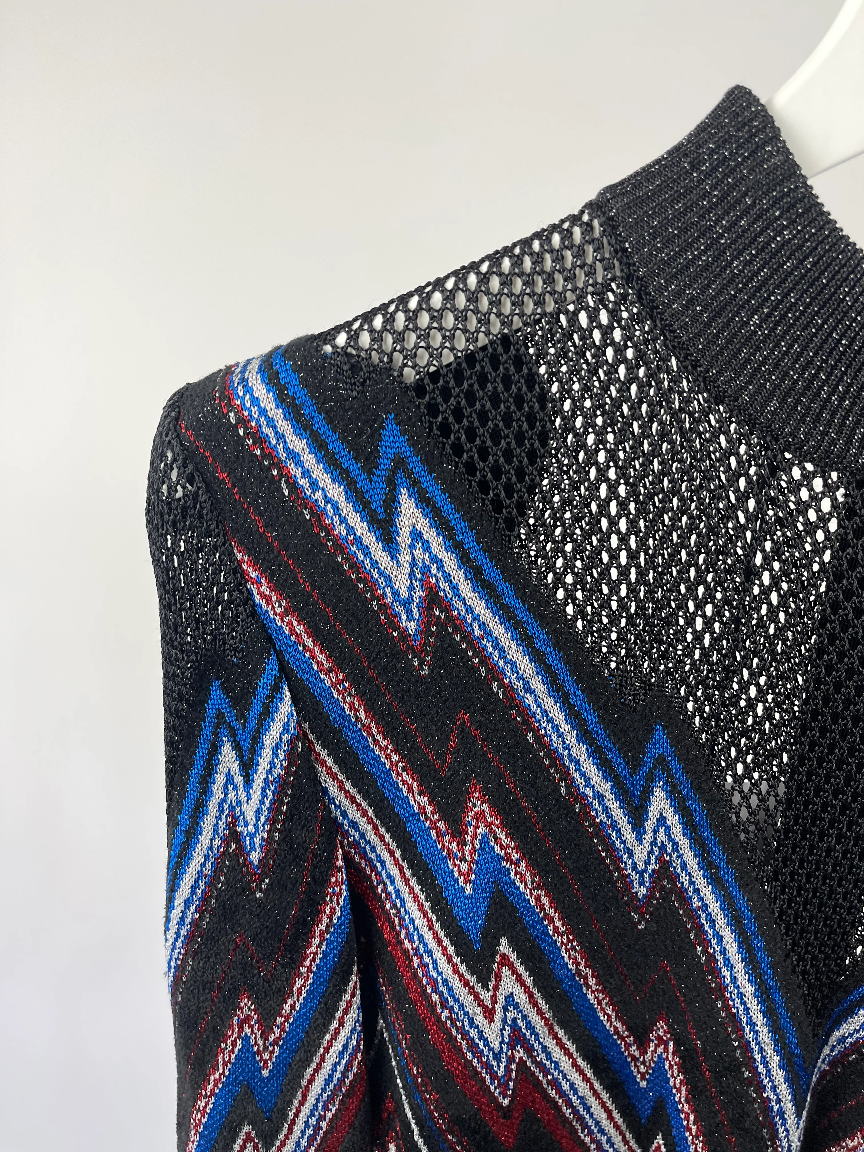 Balmain Black & Multi-colour Long-Sleeve Mesh Dress with Collar Detail FR 40 (UK 12) - Image 9