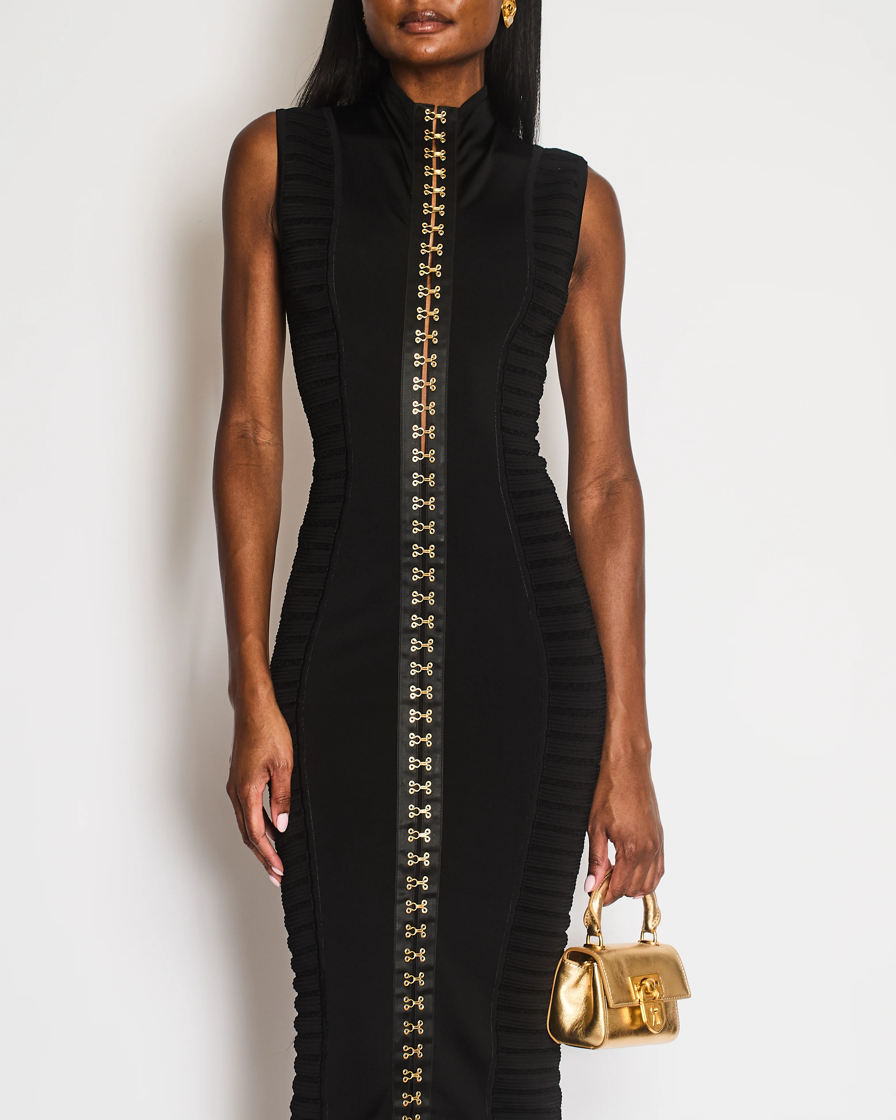 Balmain Black Sleeveless Long Dress with Gold Hooks and Eye Details Size FR 36 (UK 8) - Image 2