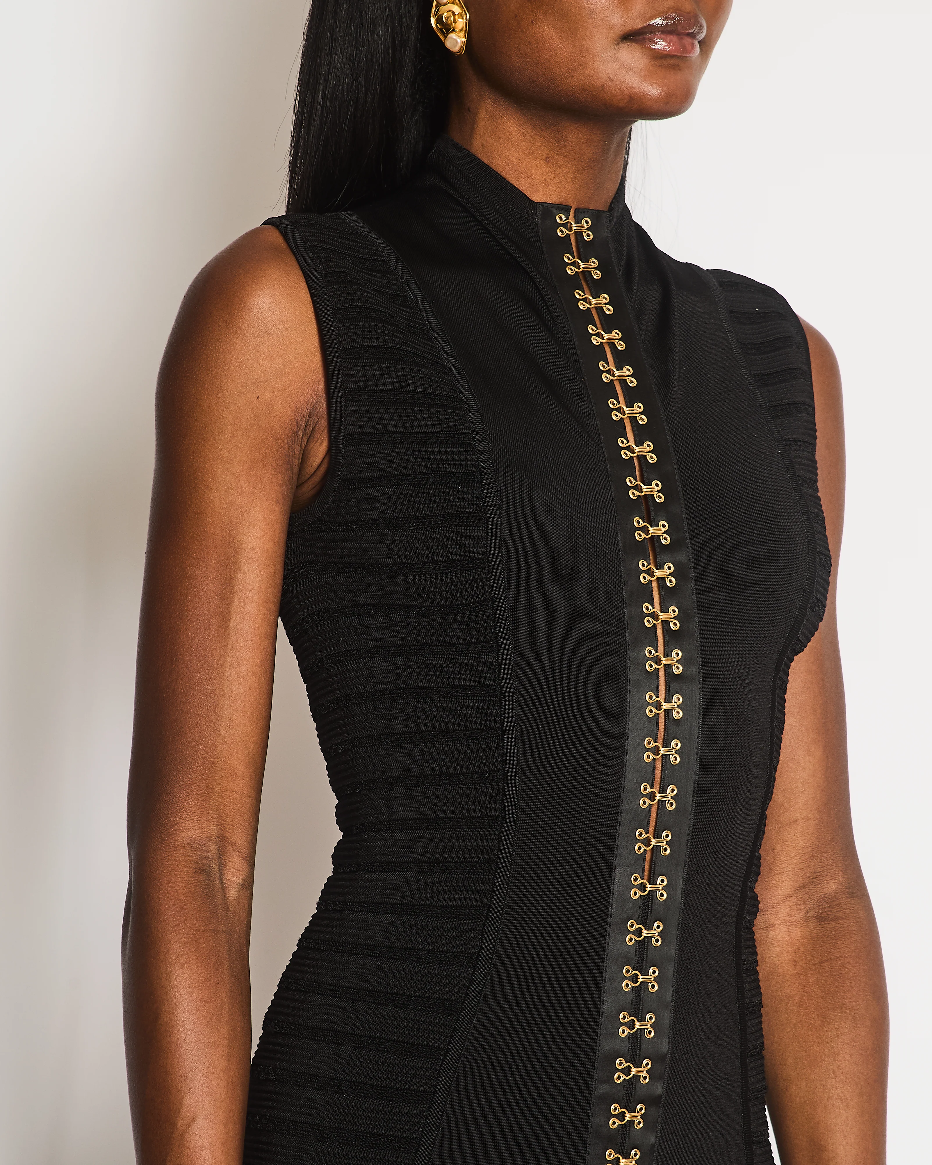 Balmain Black Sleeveless Long Dress with Gold Hooks and Eye Details Size FR 36 (UK 8) - Image 4