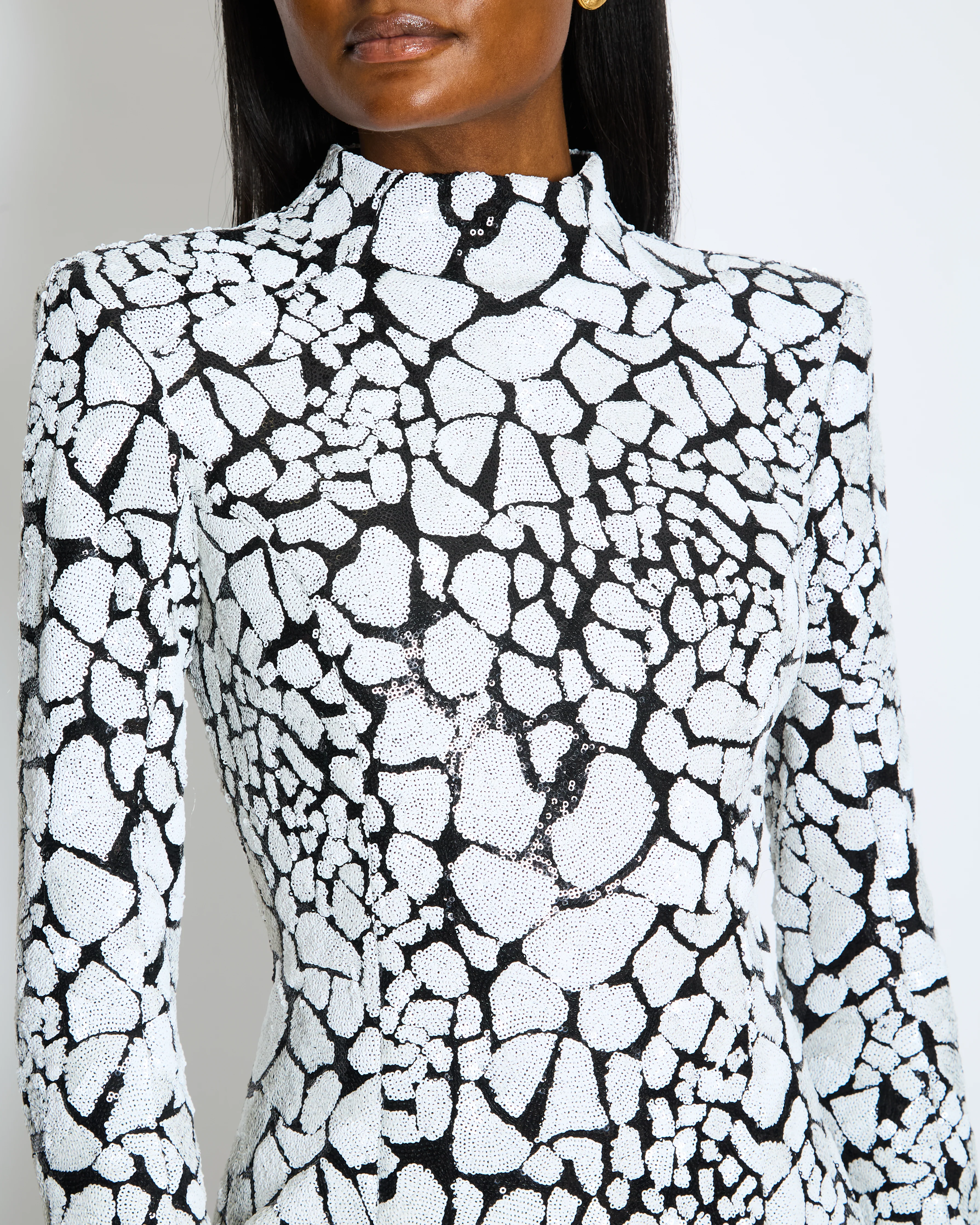 Balmain Black & White Long-Sleeve Sequined-Embellished Mini Dress Size FR 38 (UK 10) - Image 3