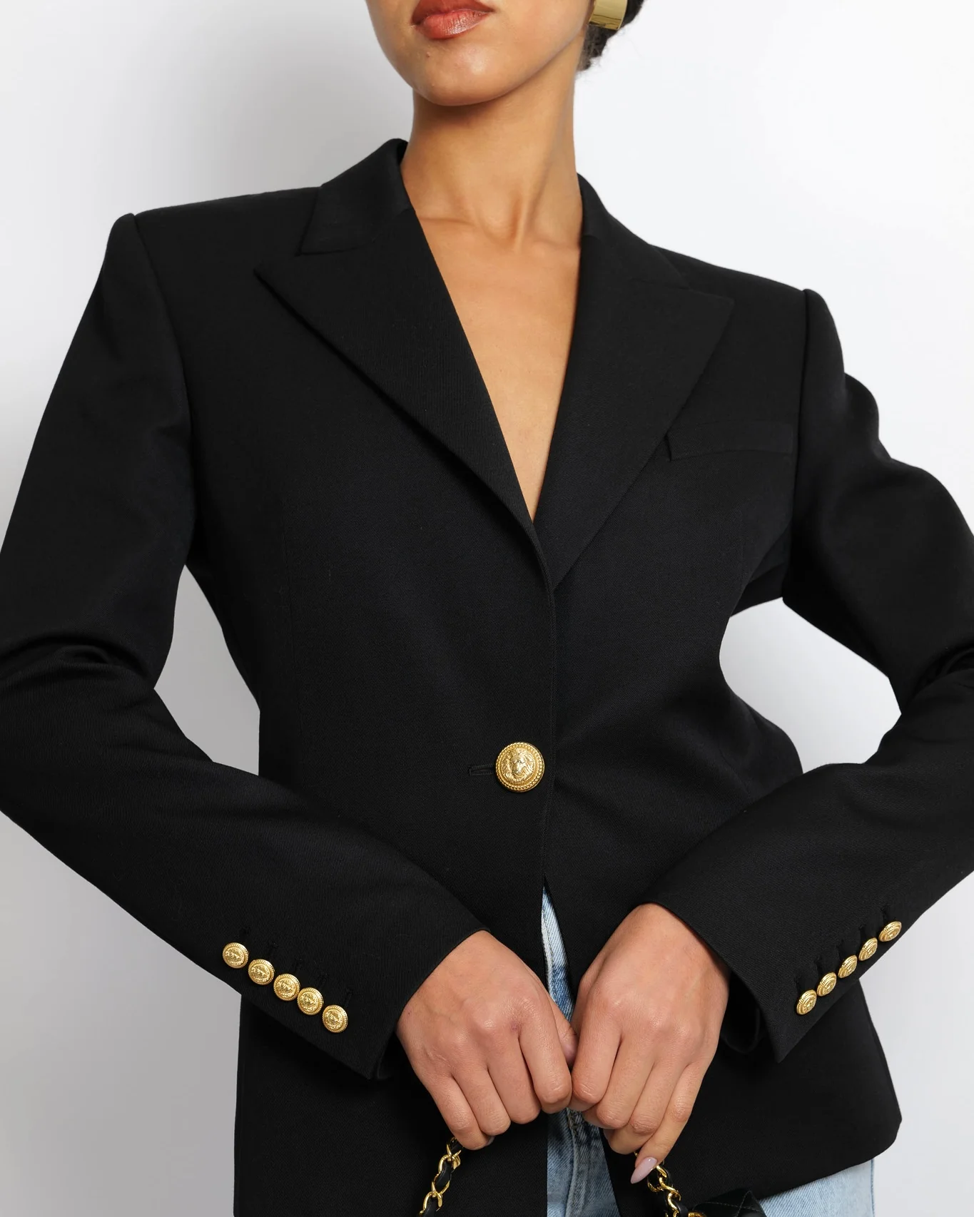 Balmain Black Wool Blazer Jacket with Gold Buttons Size FR 40 (UK 12) - Image 2