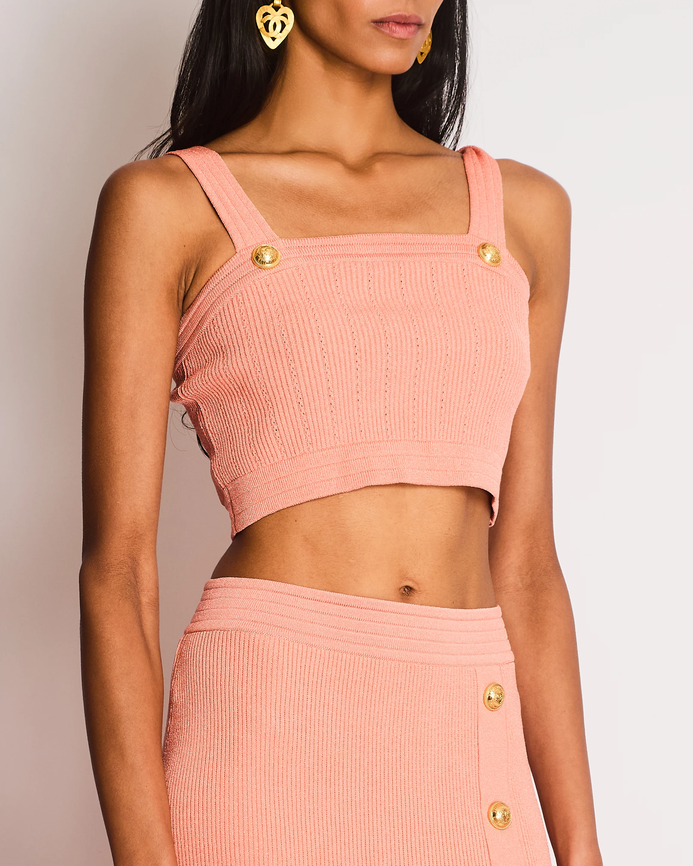 Balmain Coral Ribbed Top with Matching Pencil Skirt Size FR 38 (UK 10) - Image 4