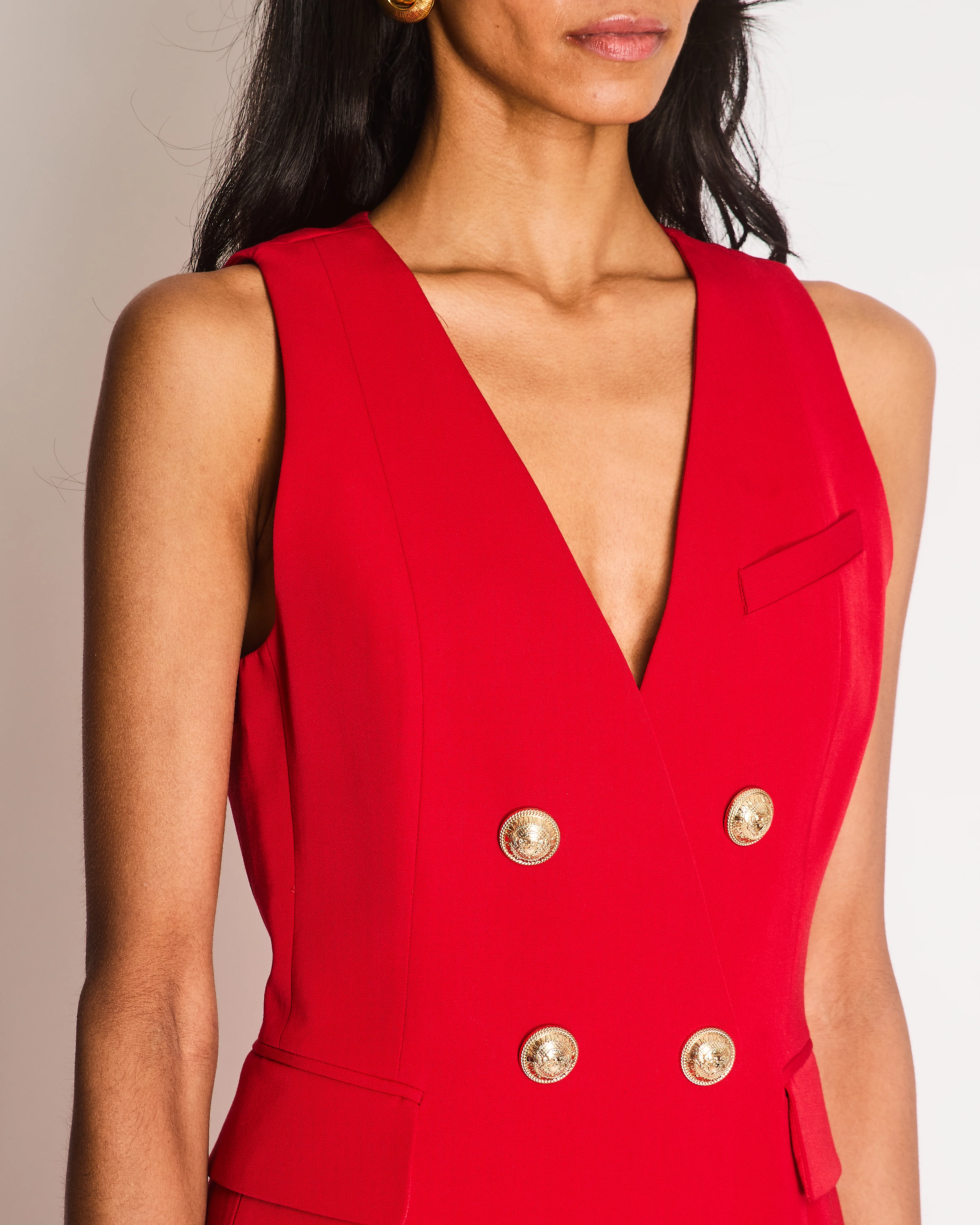 Balmain Double Breasted Red Dress with Gold Button Details Size EU 38 (UK 10) - Image 3
