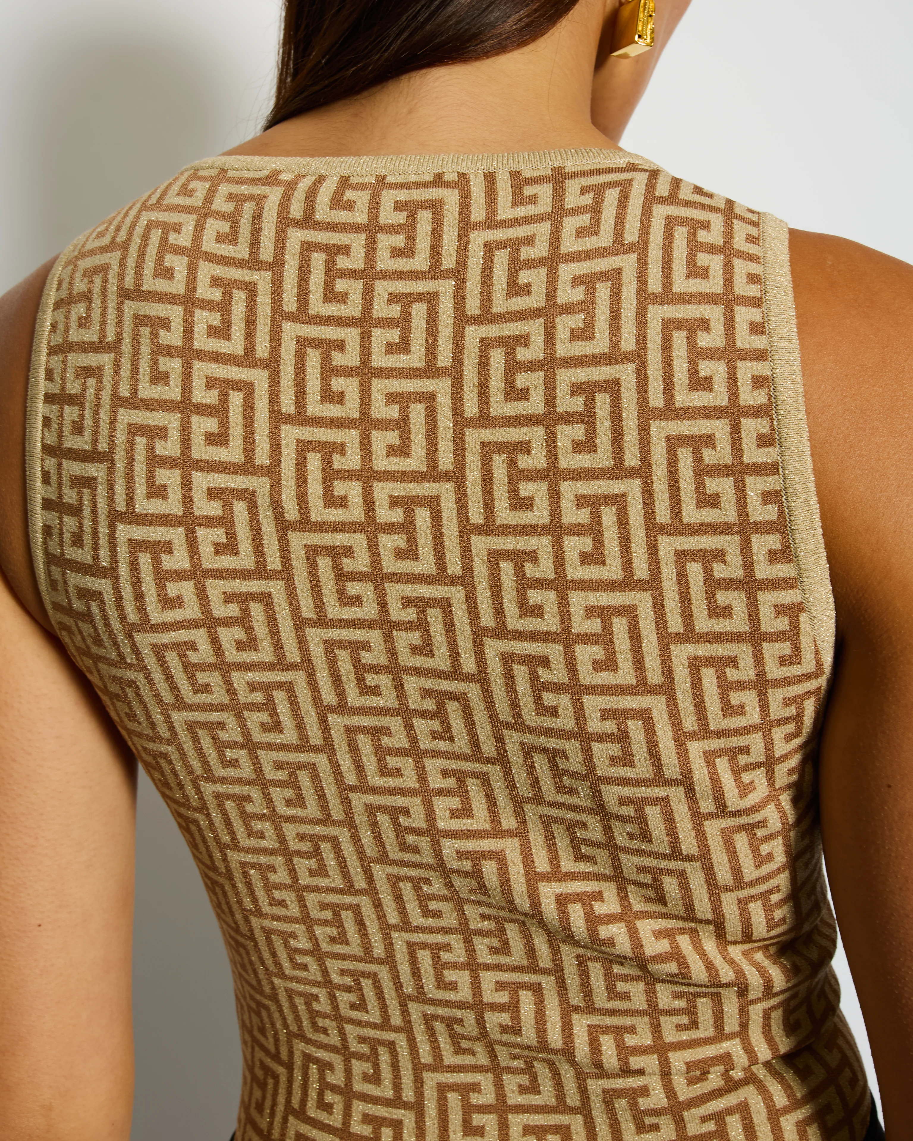 Balmain Gold Metallic Logo Print Bodysuit Size FR 36 (UK 8) - Image 4