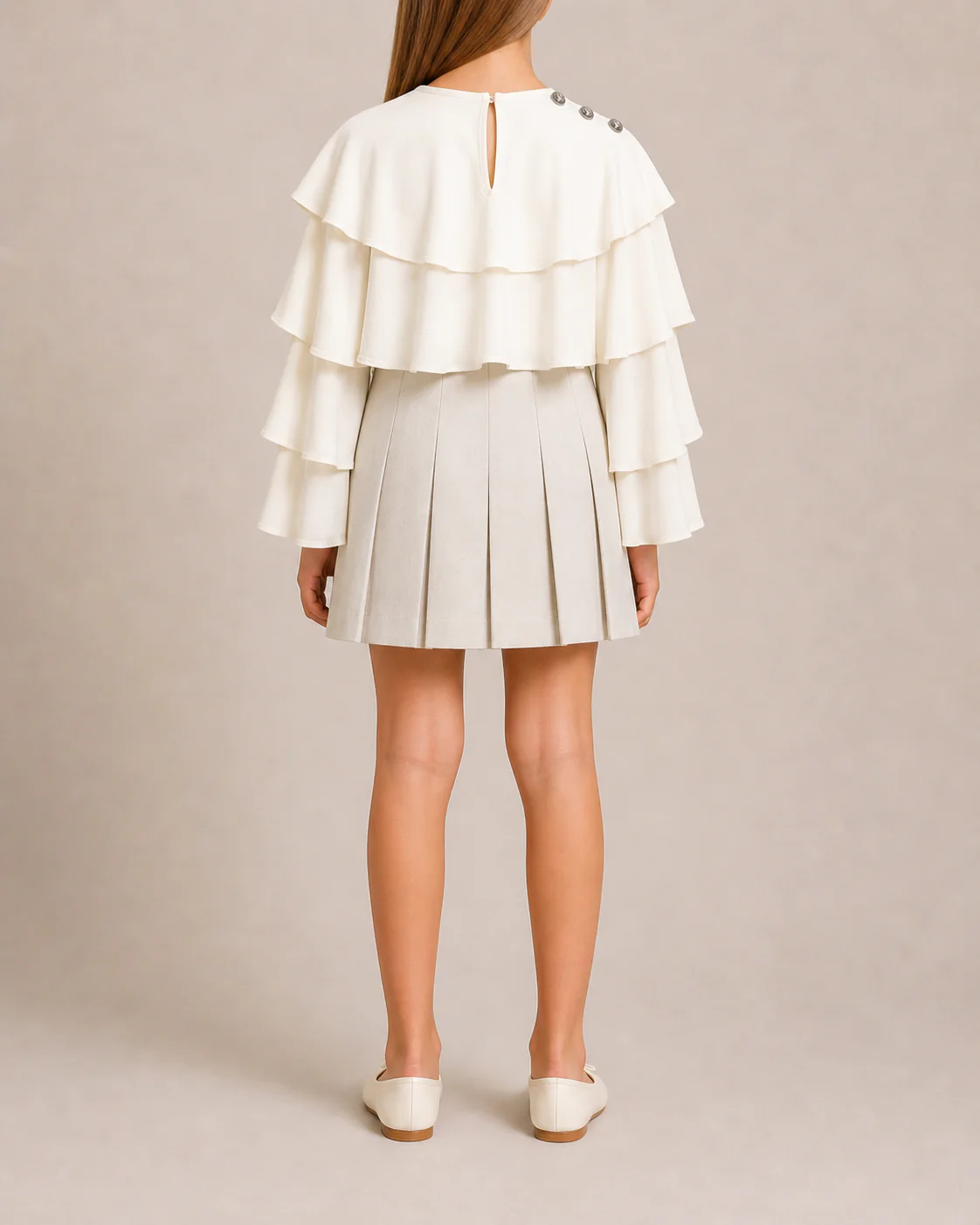 Balmain Kids White Cropped Ruffle Silk Top with Silver Buttons Size 10 years - Image 2