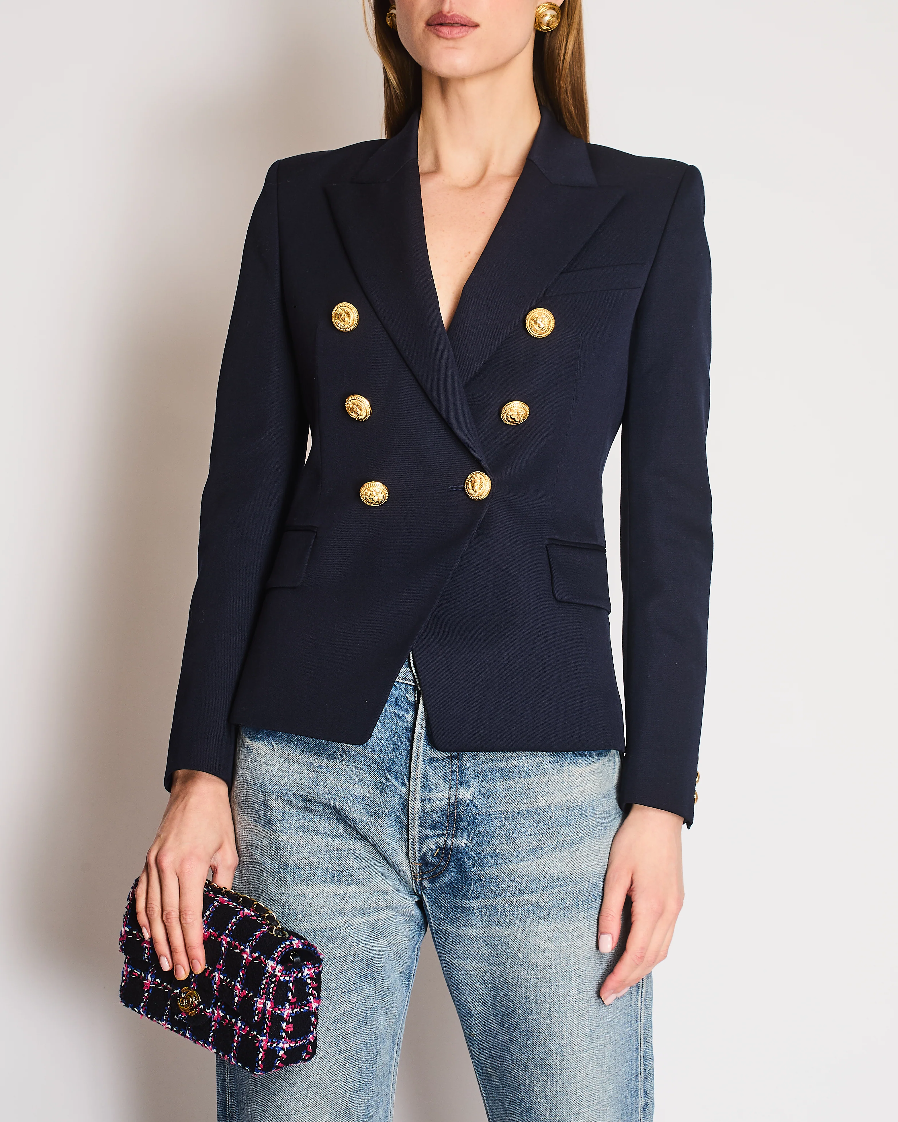 Balmain Navy Double Breasted Blazer with Gold Button Detail Size FR 38 (UK 10)