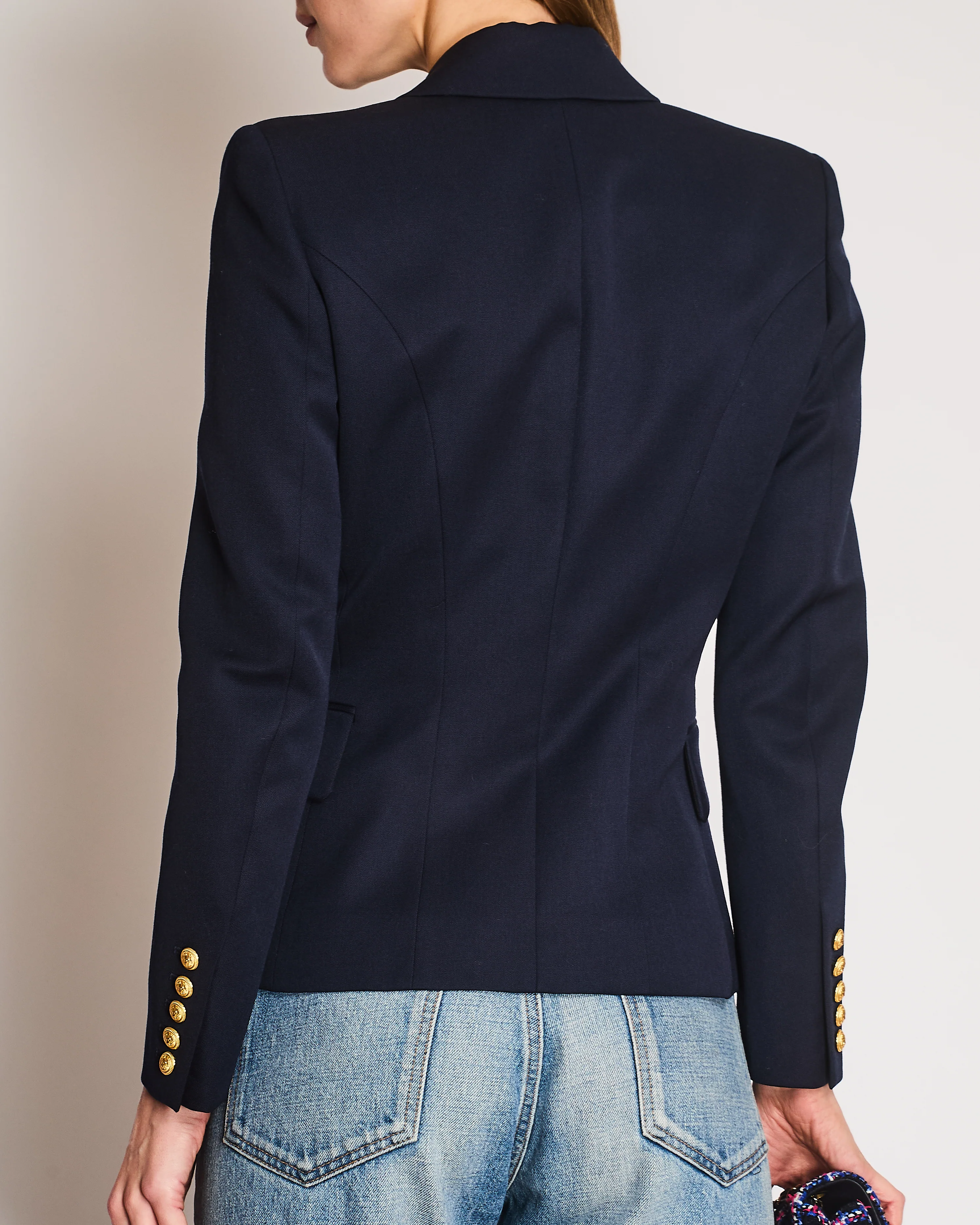 Balmain Navy Double Breasted Blazer with Gold Button Detail Size FR 38 (UK 10) - Image 4