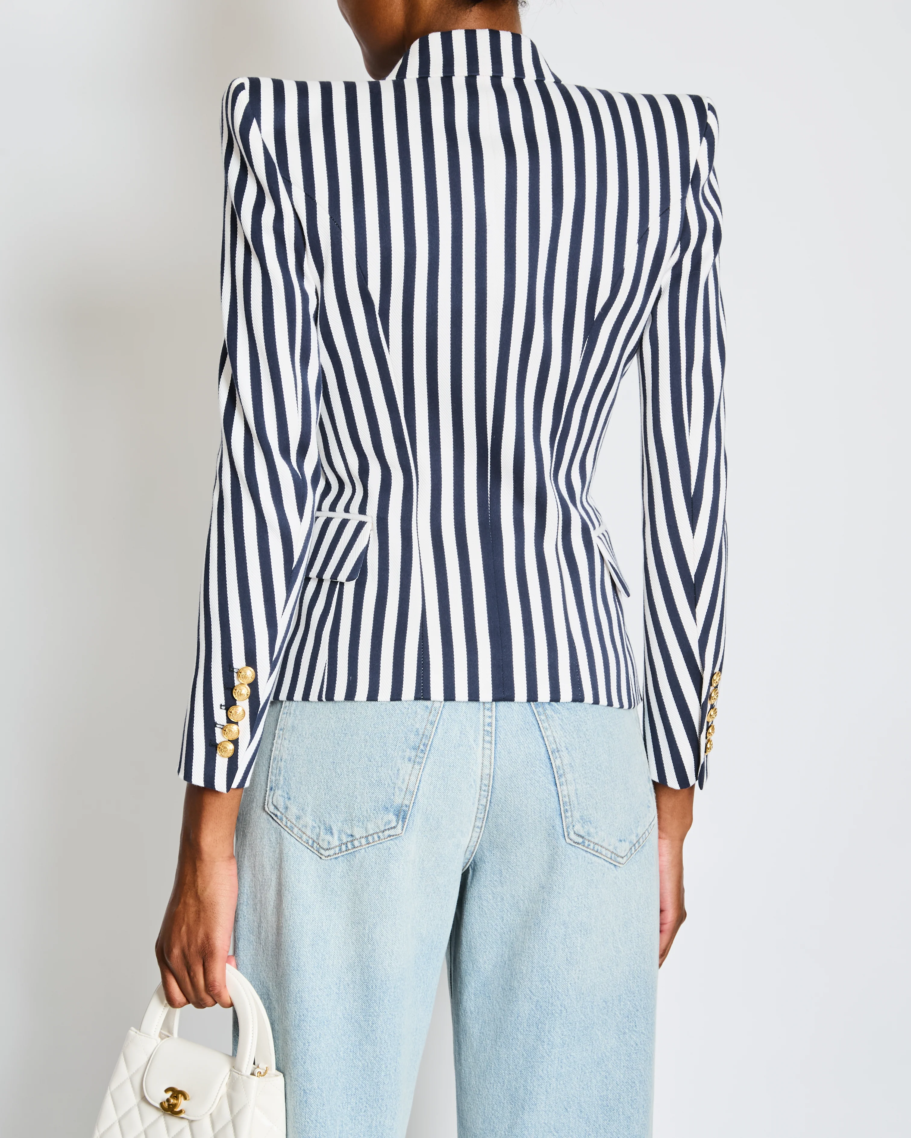 Balmain Navy Striped Double Breasted Blazer Size FR 36 (UK 8) - Image 4