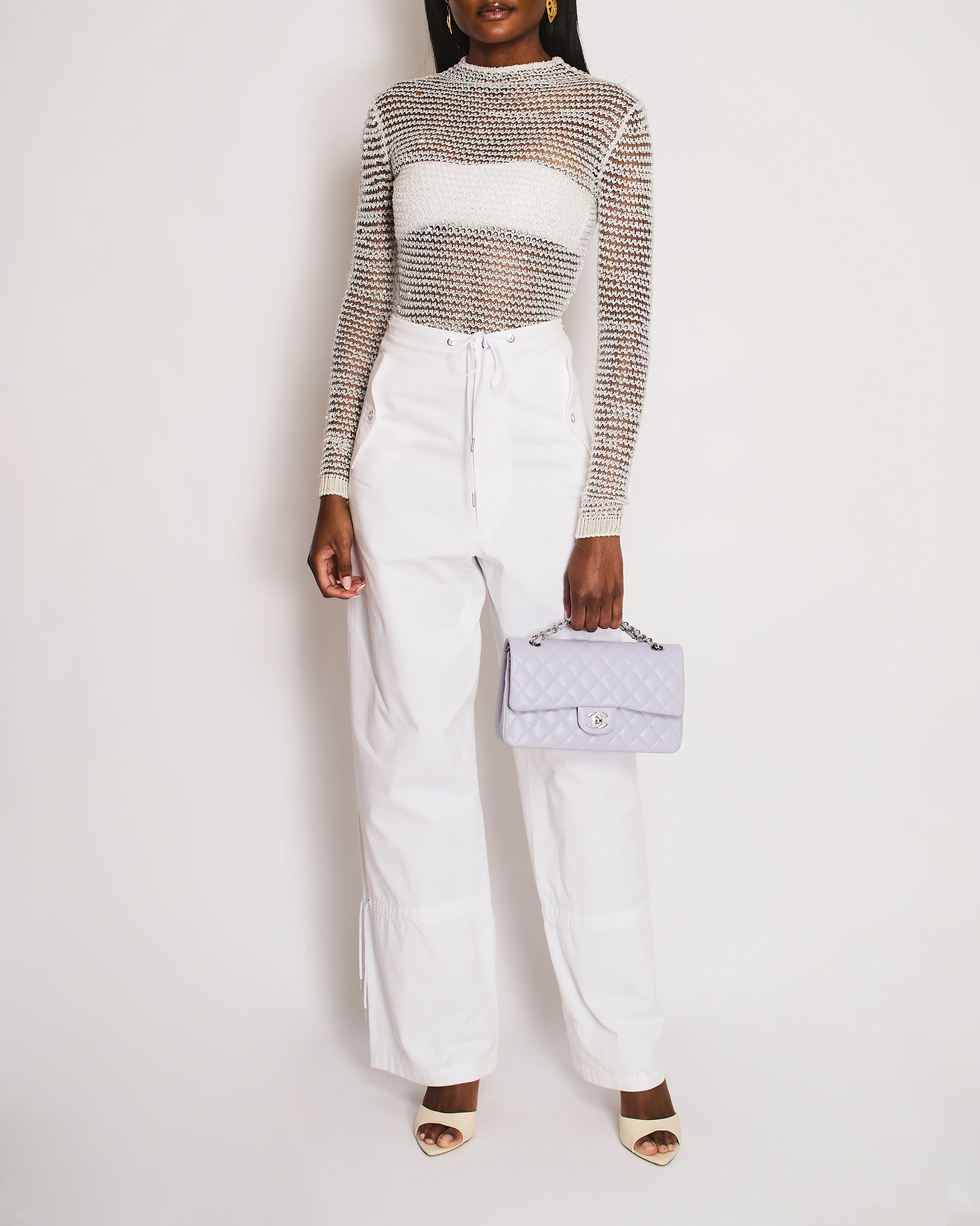 Balmain Silver Cable Knit Embellished Long Sleeve Top Size FR 36 (UK 8) - Image 2
