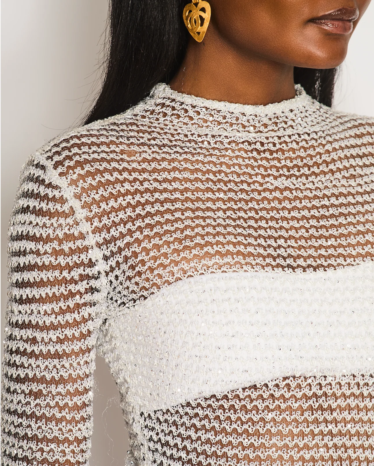 Balmain Silver Cable Knit Embellished Long Sleeve Top Size FR 36 (UK 8) - Image 4