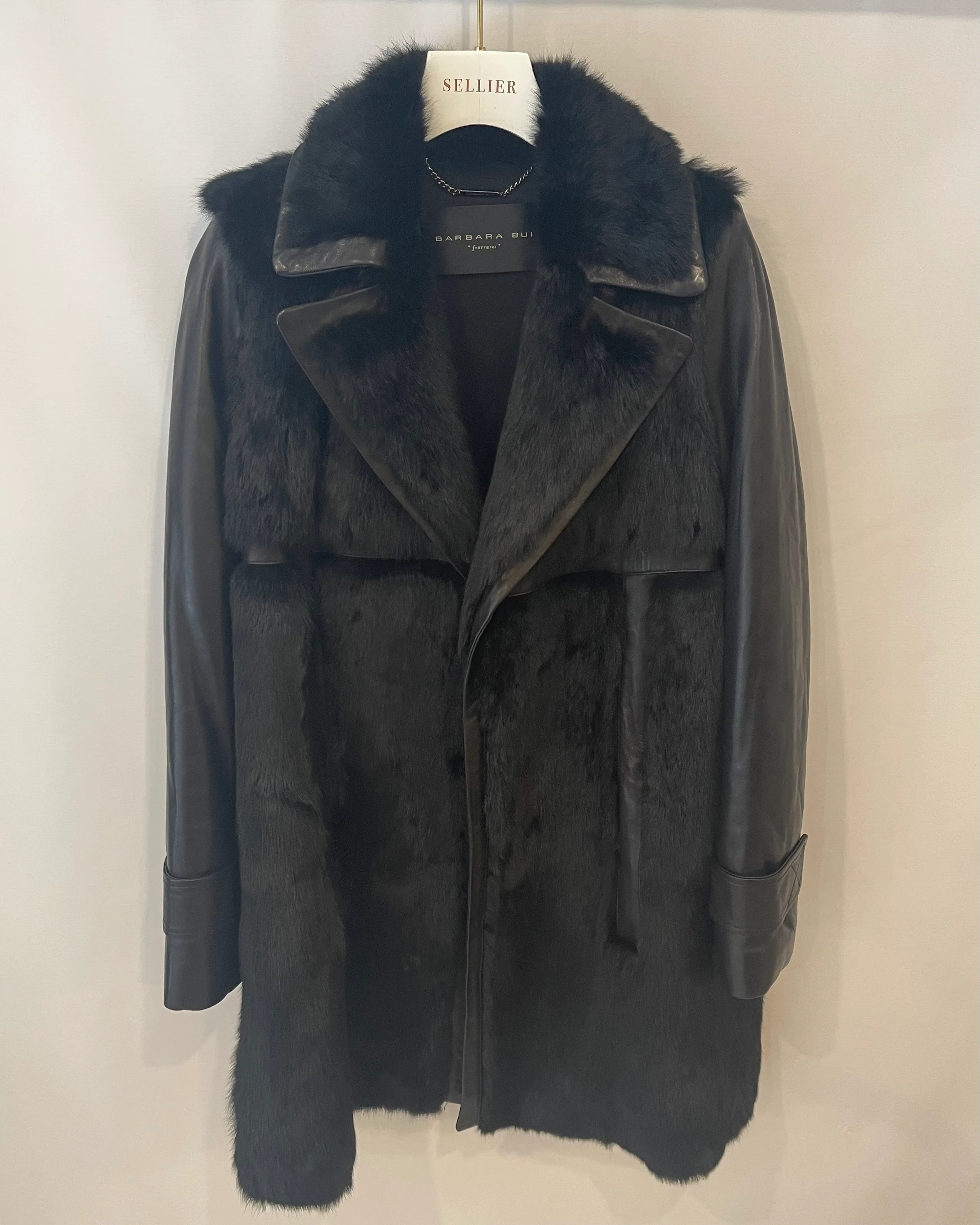 Barbara Bui Black Lambskin Leather and Fur Long Coat Size FR 36 (UK 8) RRP £3,500 - Image 4