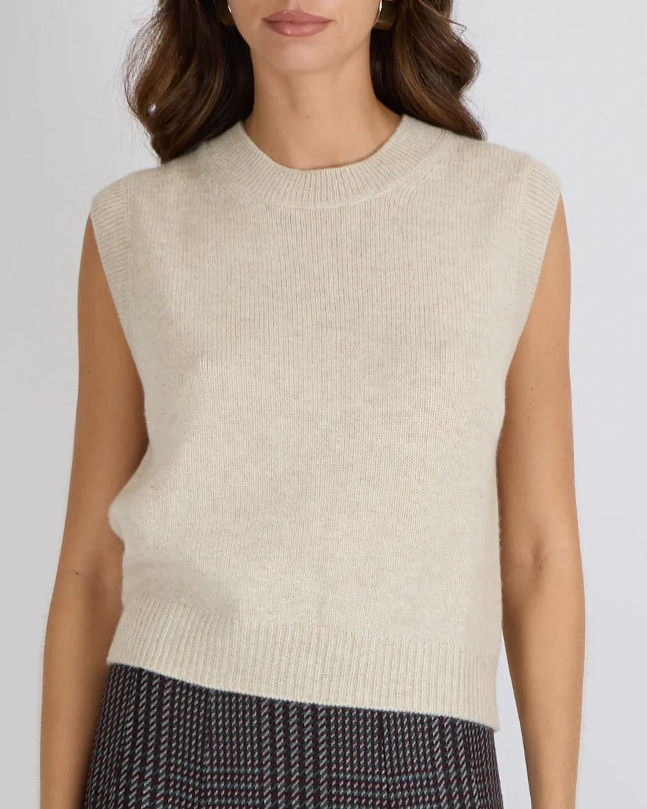 Bompard Cashmere Sleeveless Jumper Vest in Oatmeal Size L (UK 12) RRP £350
