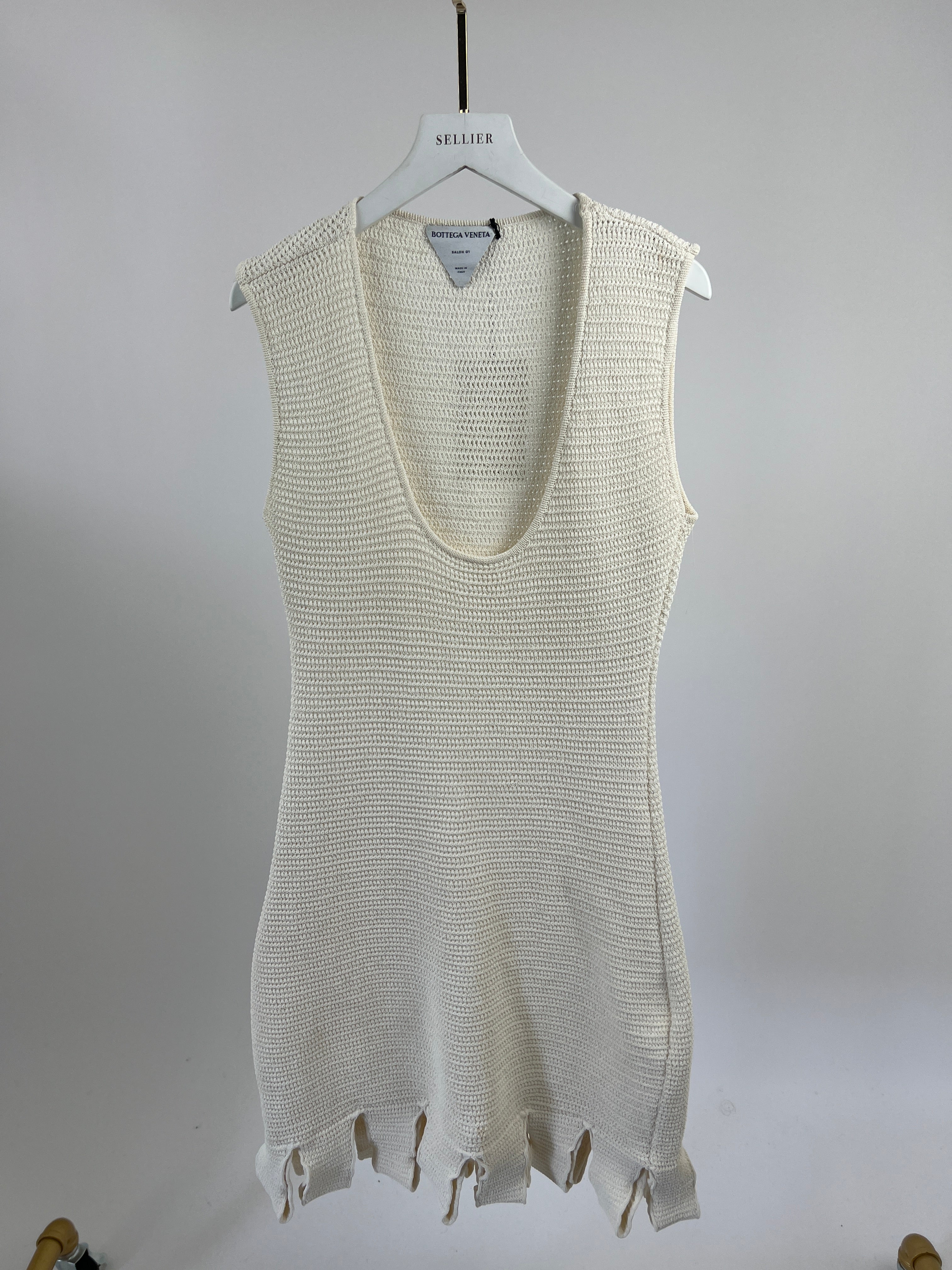 Bottega Cream Open-Knit Cotton Blend Mini Dress Size L (UK 14) - Image 10