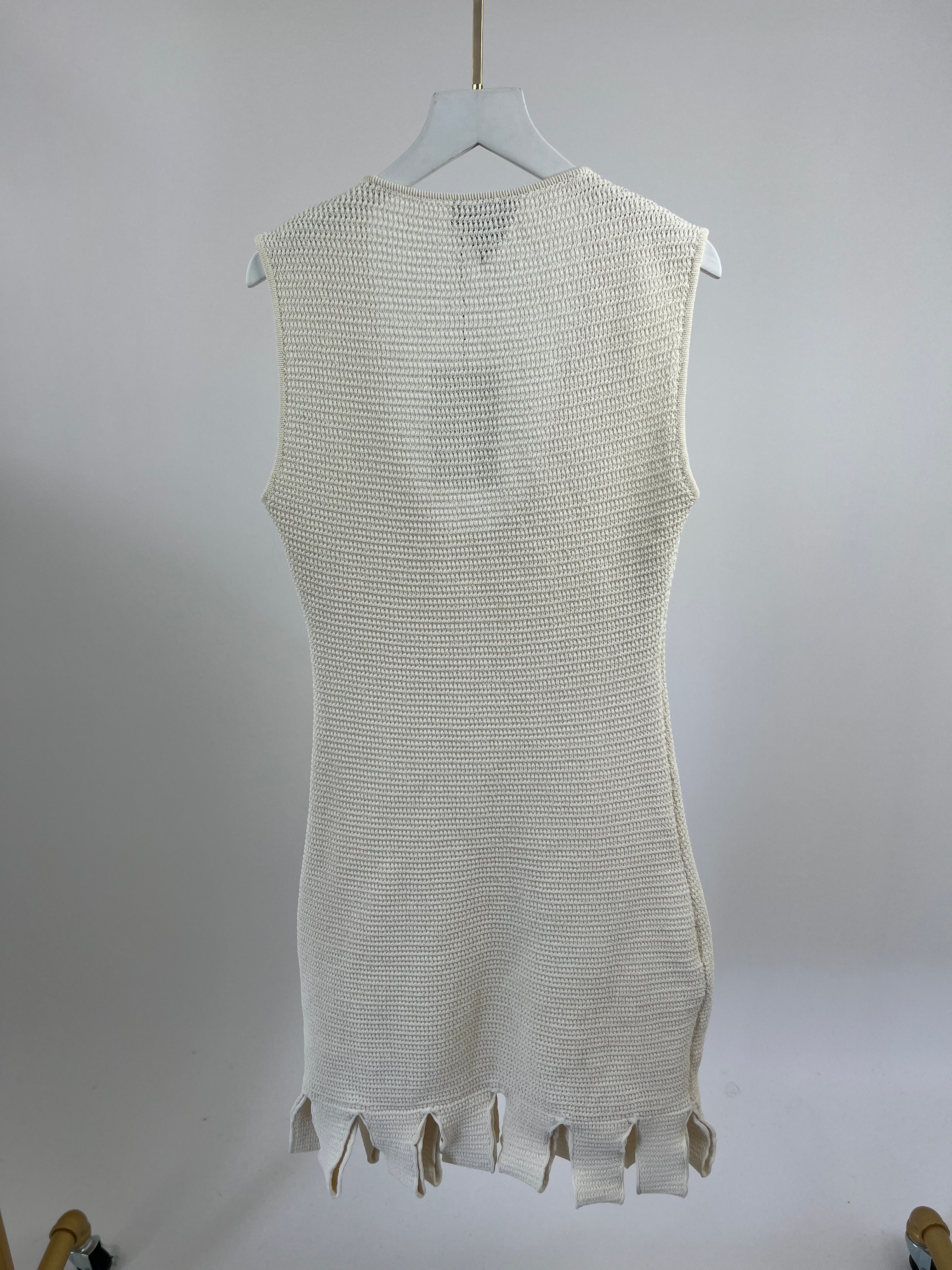 Bottega Cream Open-Knit Cotton Blend Mini Dress Size L (UK 14) - Image 11