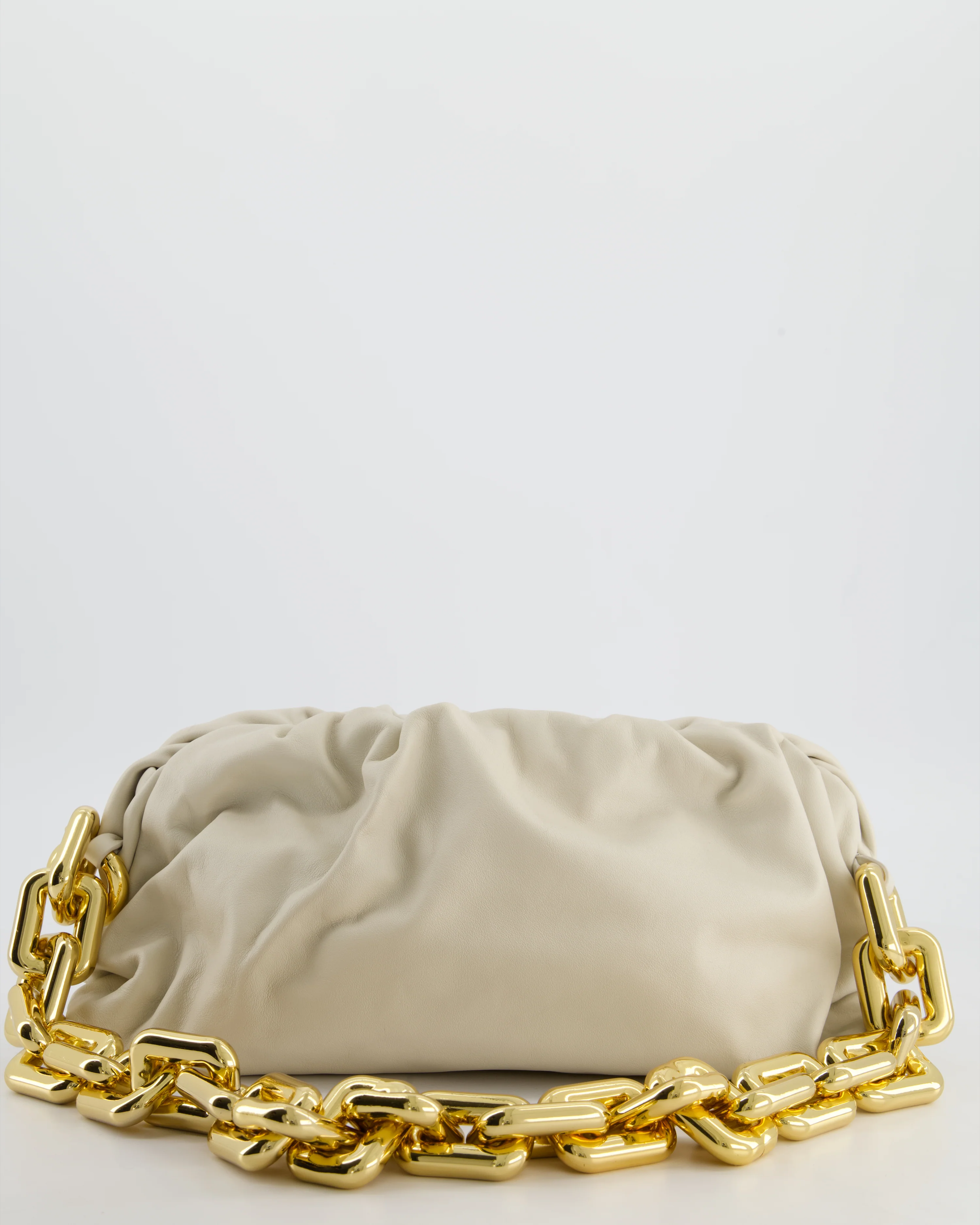 Bottega Veneta Beige Chain Pouch Bag in Soft Nappa Leather with Gold Hardware