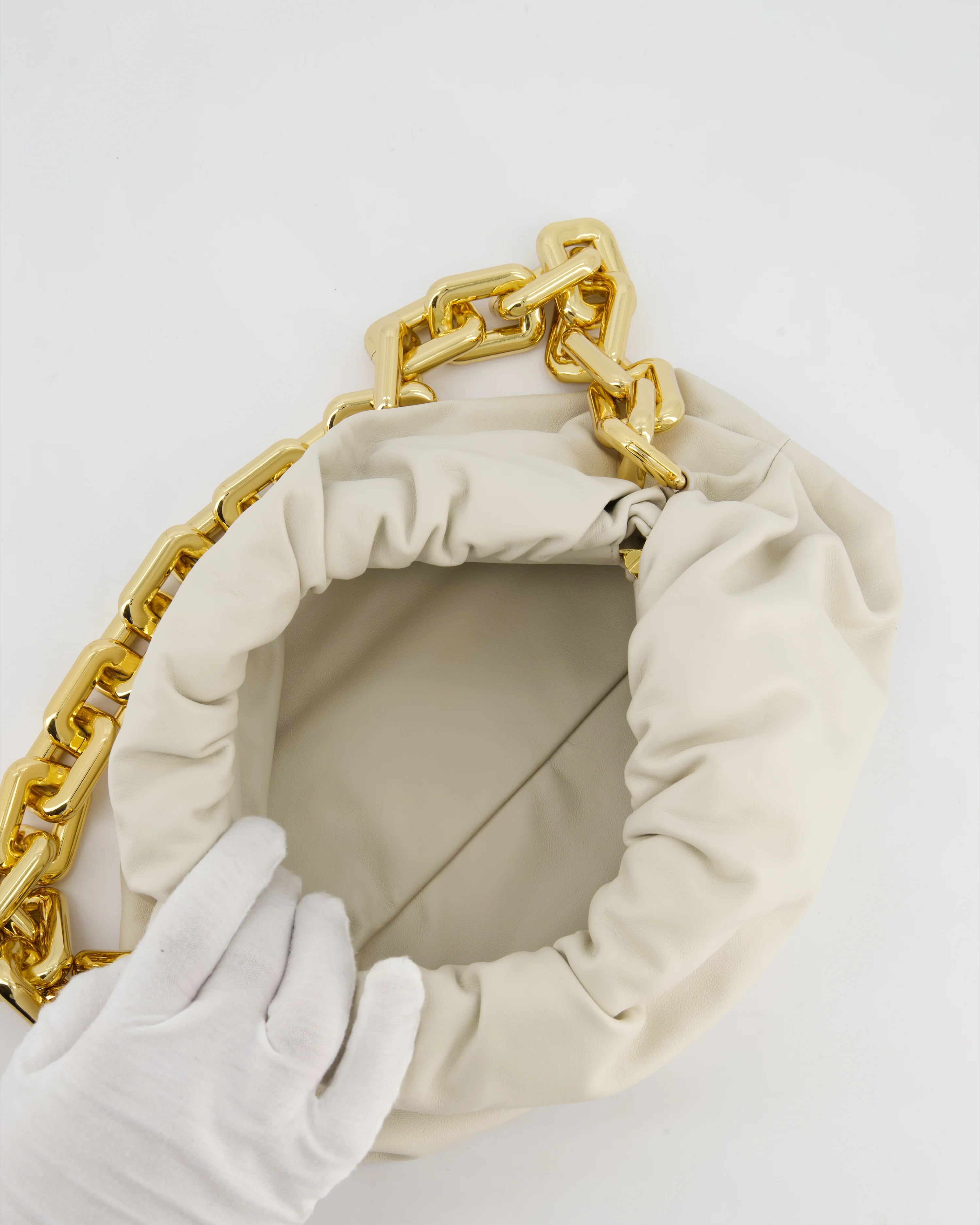 Bottega Veneta Beige Chain Pouch Bag in Soft Nappa Leather with Gold Hardware - Image 19