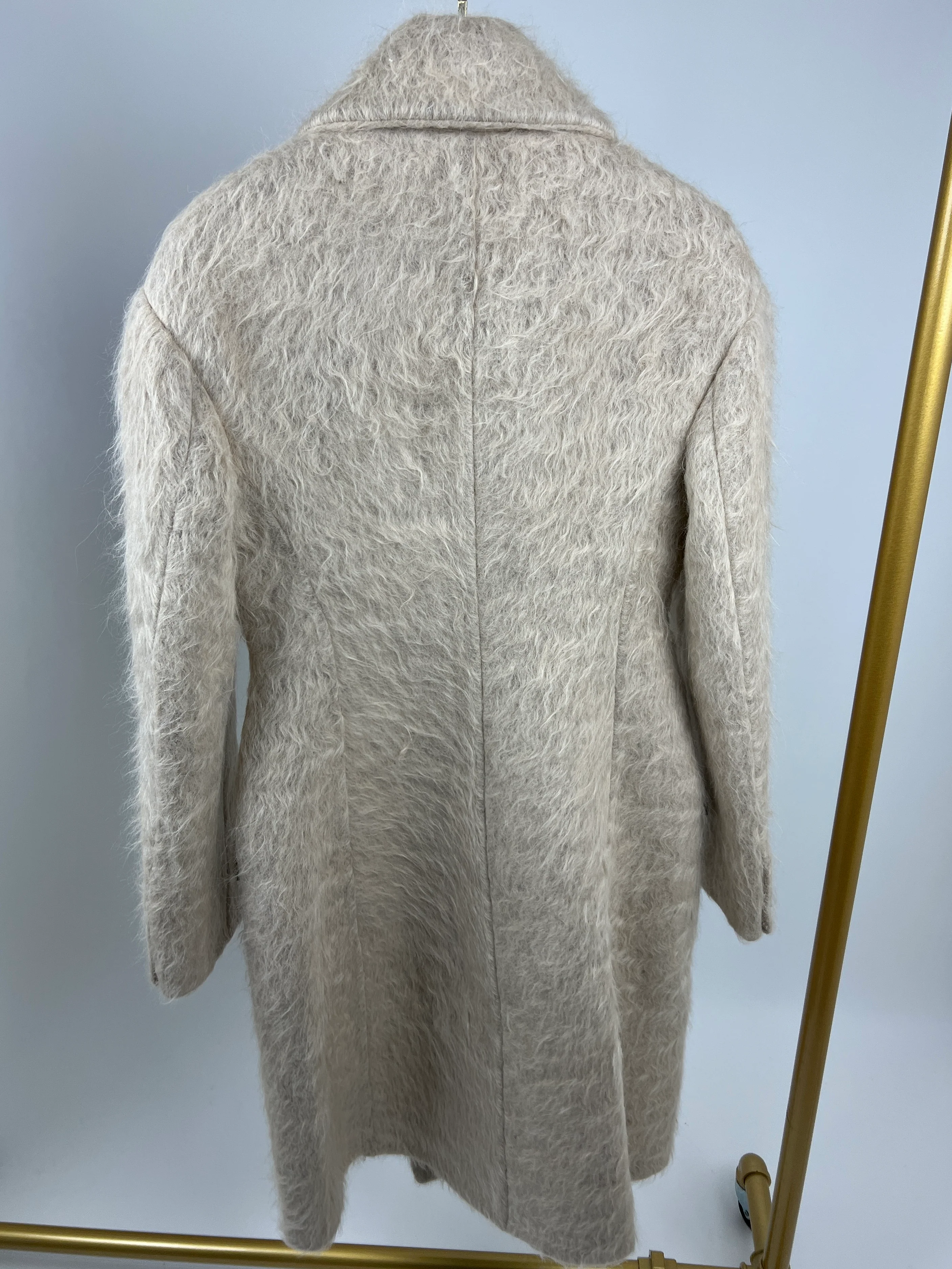 Bottega Veneta Beige Wavy Brushed Double Breasted Coat with Lapel Detail IT 42 (UK 10) - Image 5