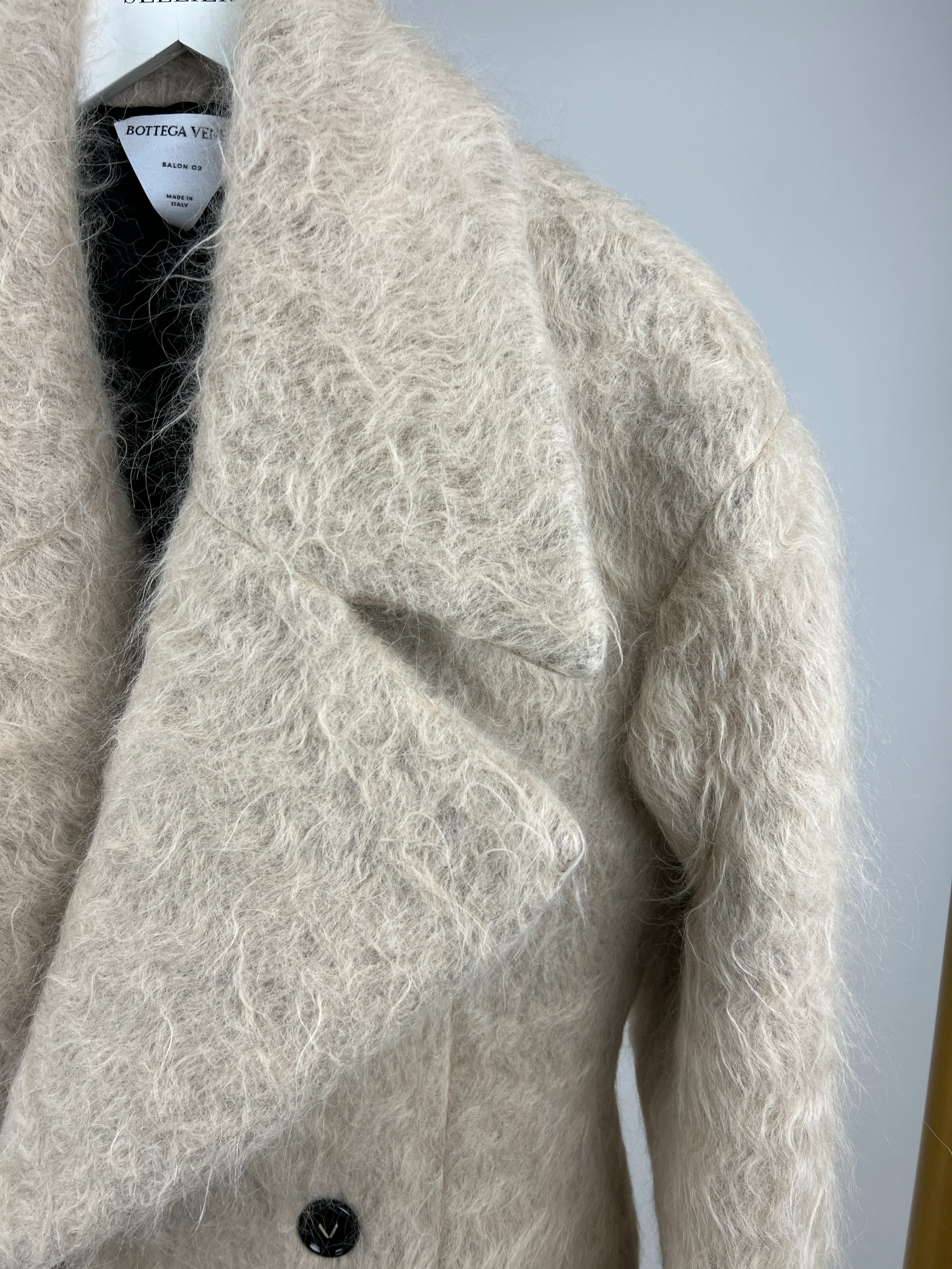 Bottega Veneta Beige Wavy Brushed Double Breasted Coat with Lapel Detail IT 42 (UK 10) - Image 7