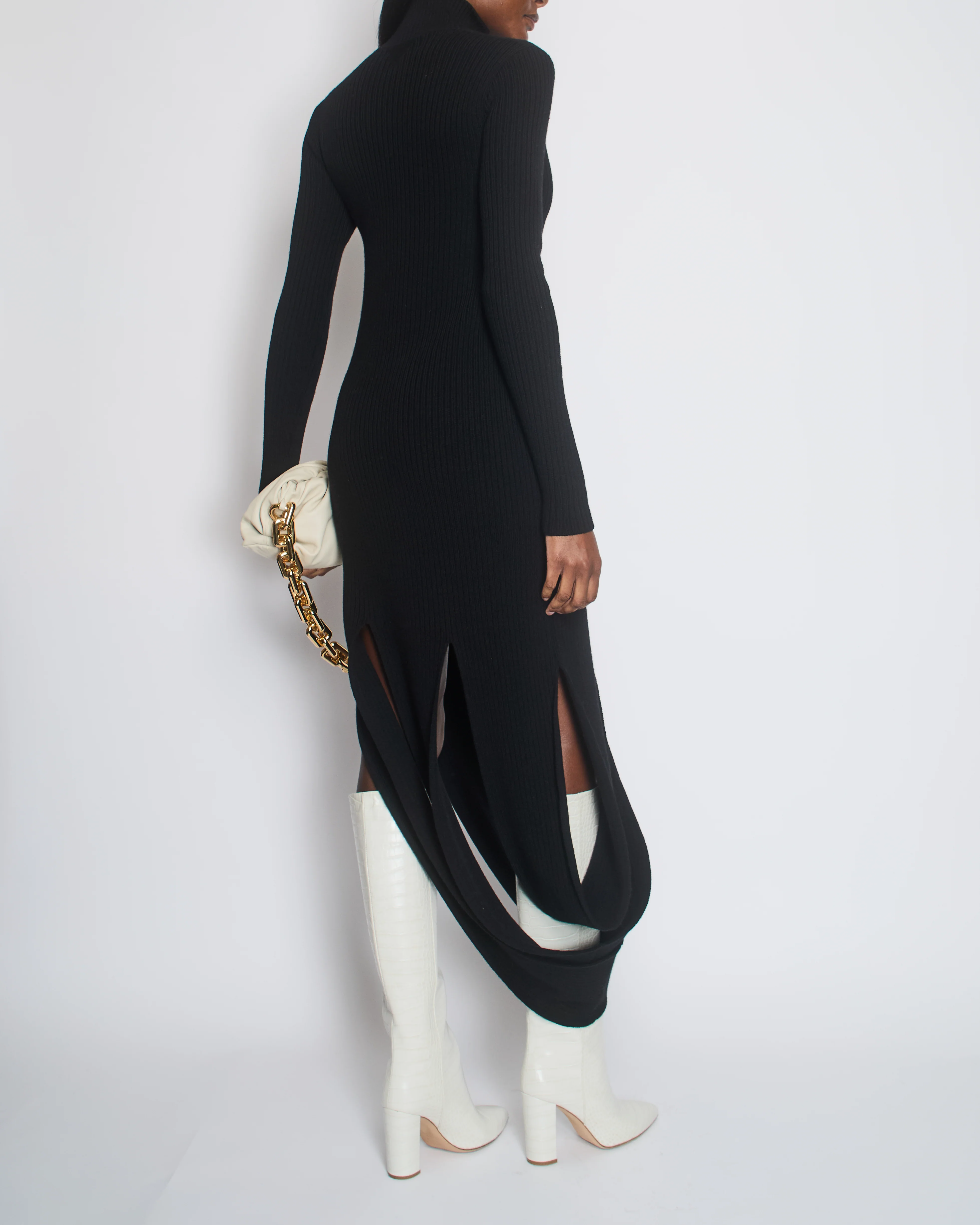 Bottega Veneta Black High-Neck Ribbed Long Sleeve Dress with Split Detail Size S (UK 8) - Image 2