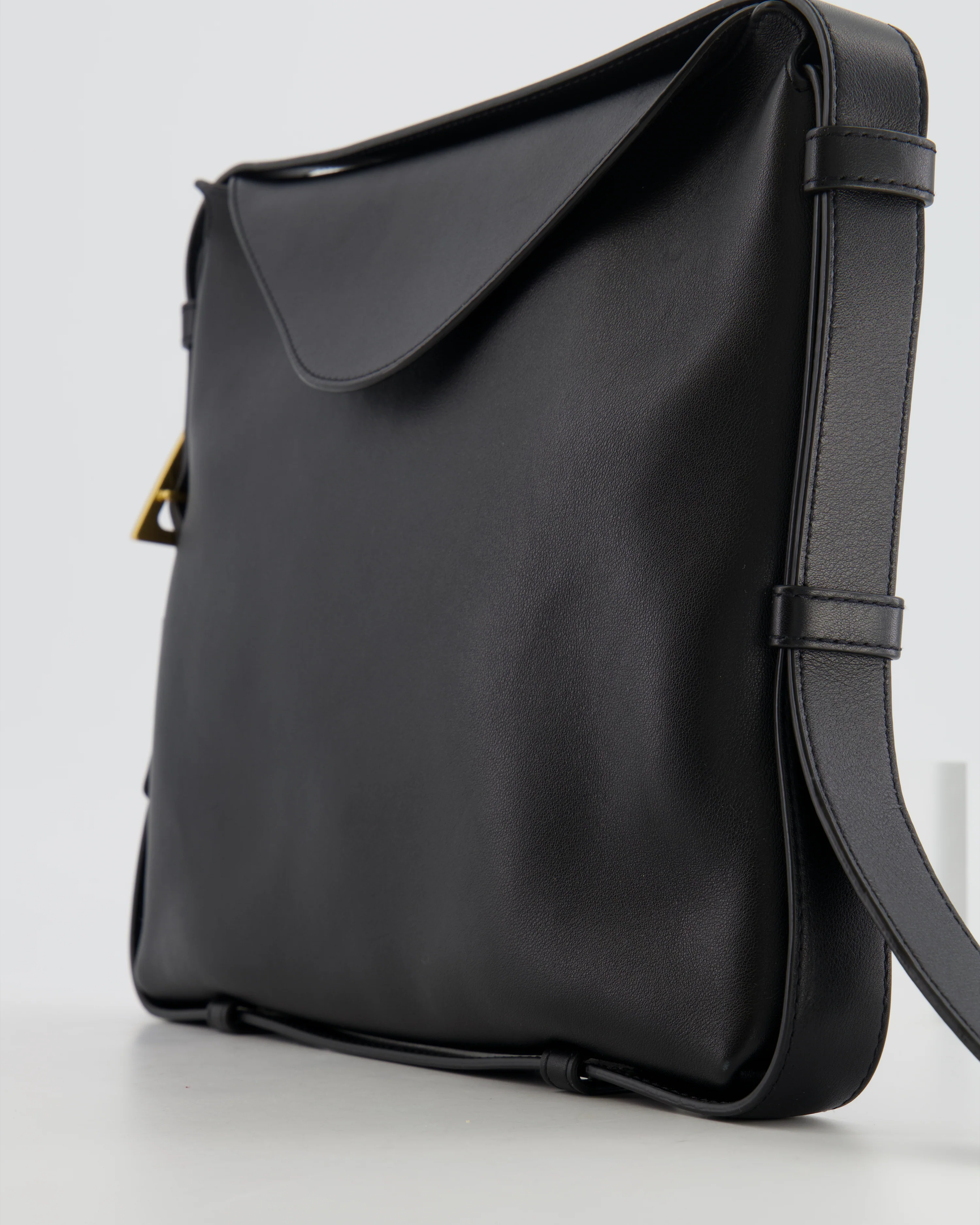 Bottega Veneta Black Leather Triangle Top Handle Bag with Gold Hardware - Image 10