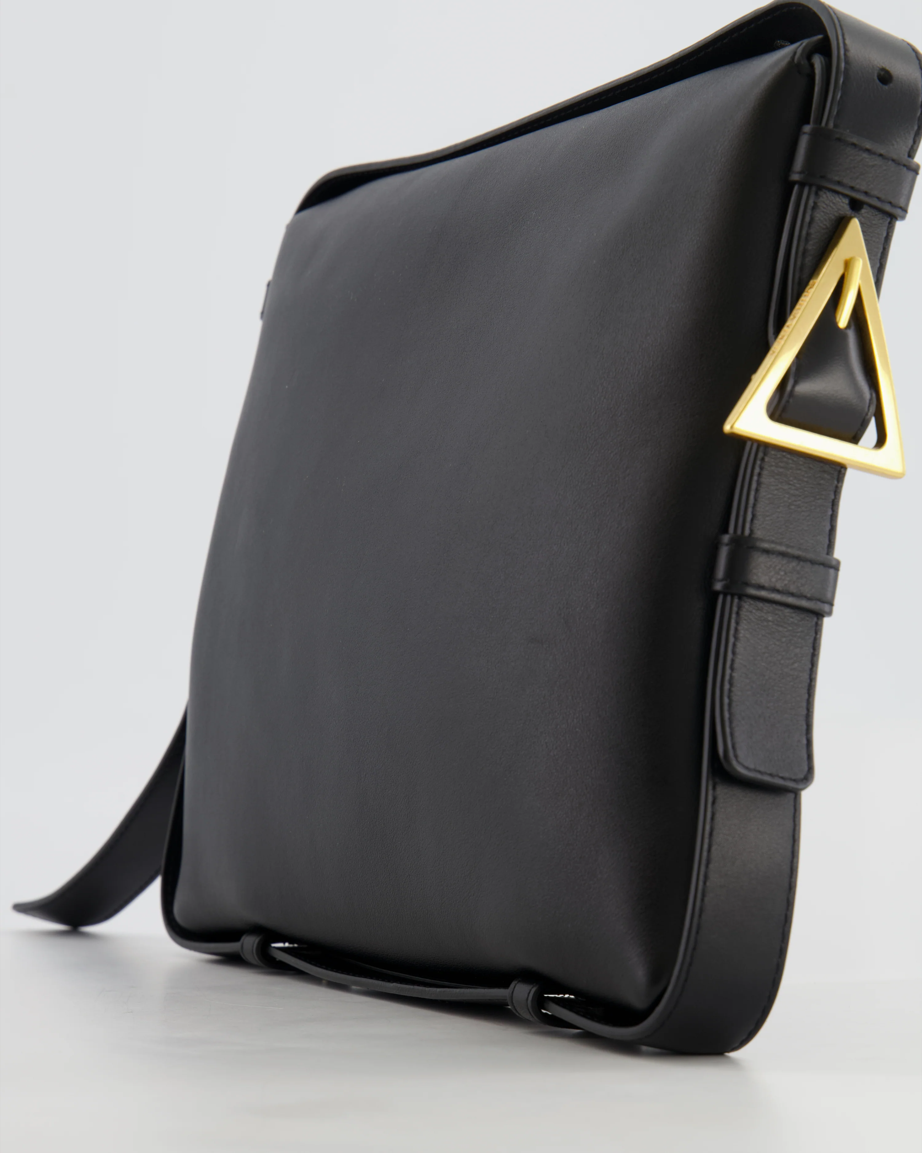 Bottega Veneta Black Leather Triangle Top Handle Bag with Gold Hardware - Image 11