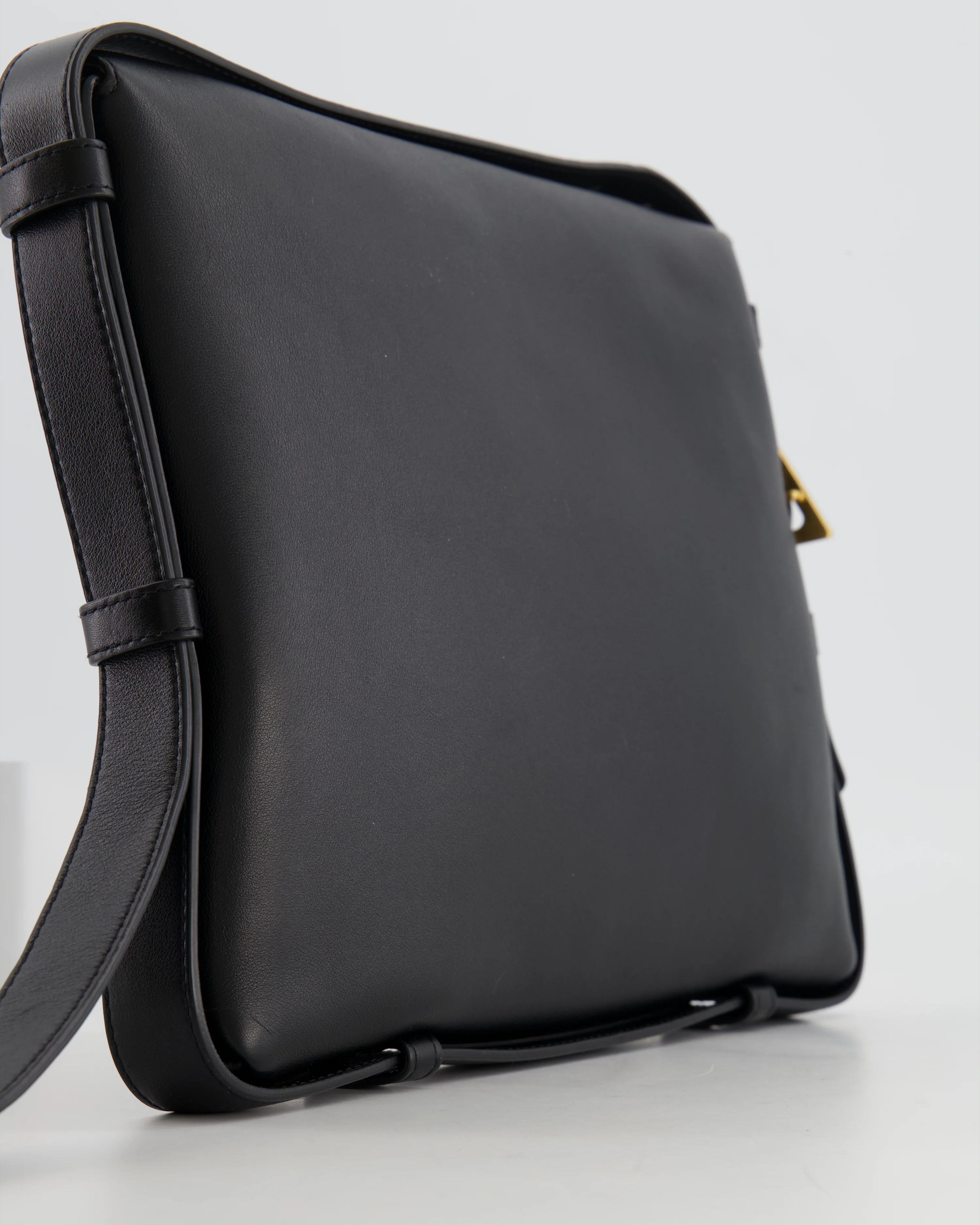 Bottega Veneta Black Leather Triangle Top Handle Bag with Gold Hardware - Image 12