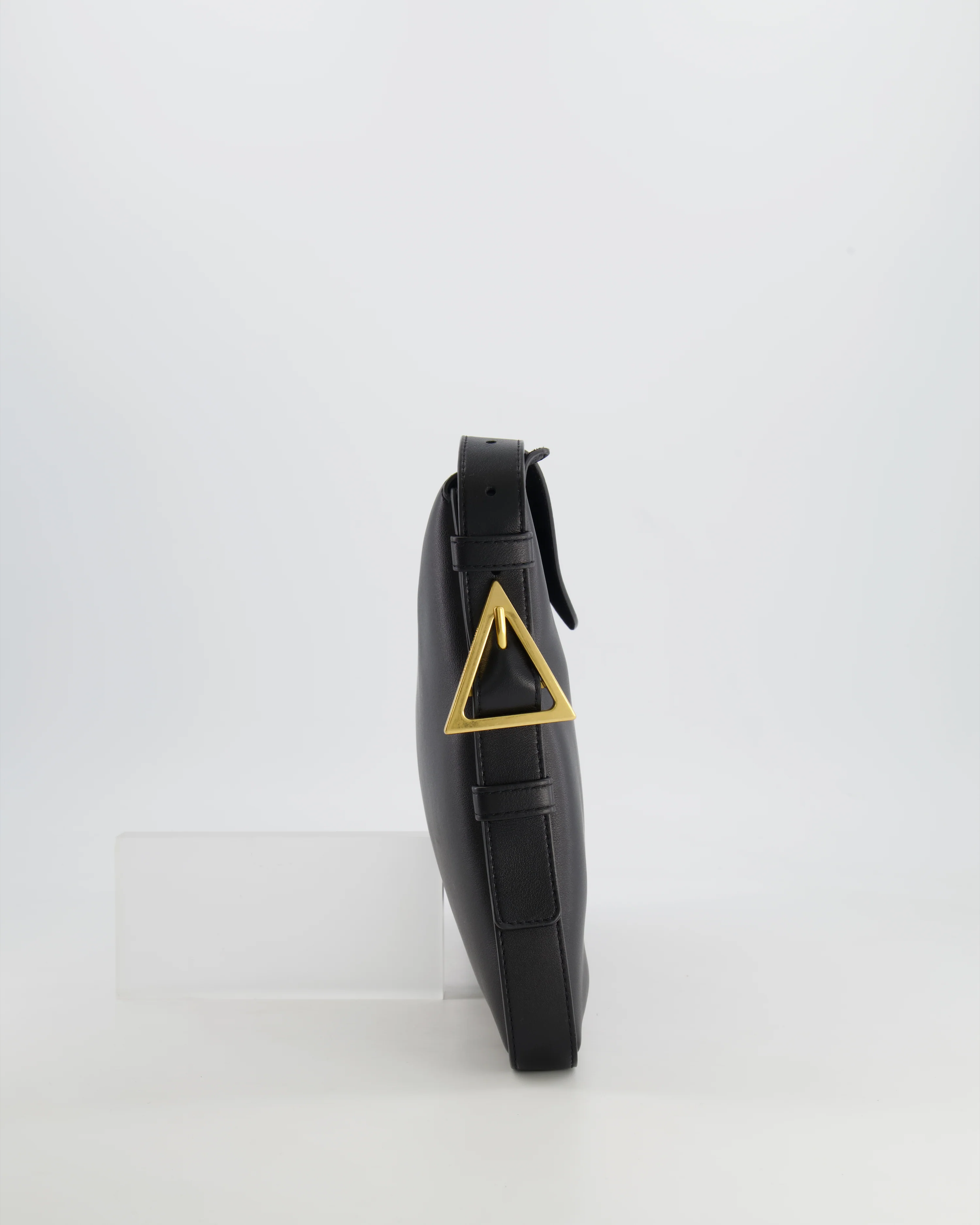 Bottega Veneta Black Leather Triangle Top Handle Bag with Gold Hardware - Image 3