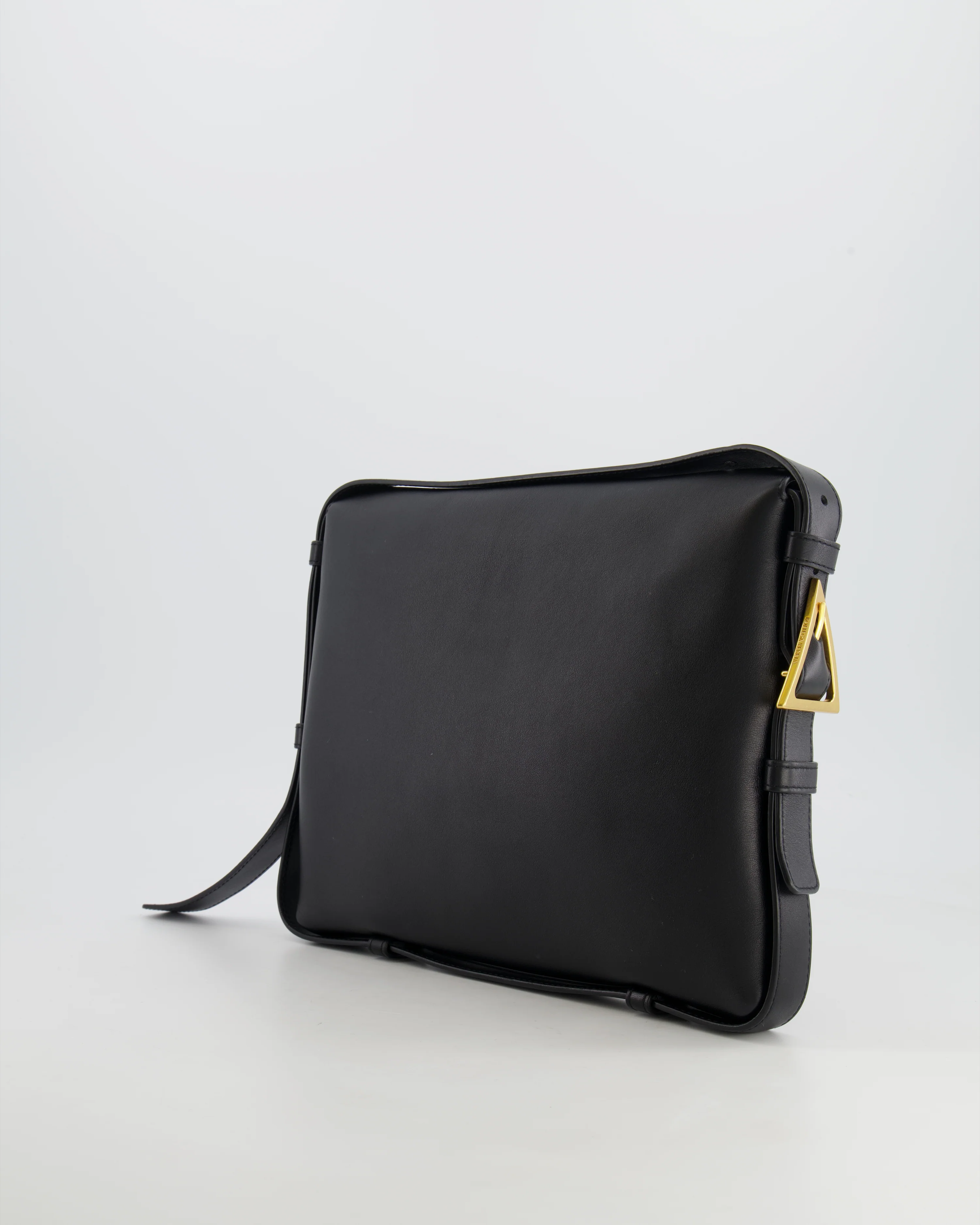 Bottega Veneta Black Leather Triangle Top Handle Bag with Gold Hardware - Image 4