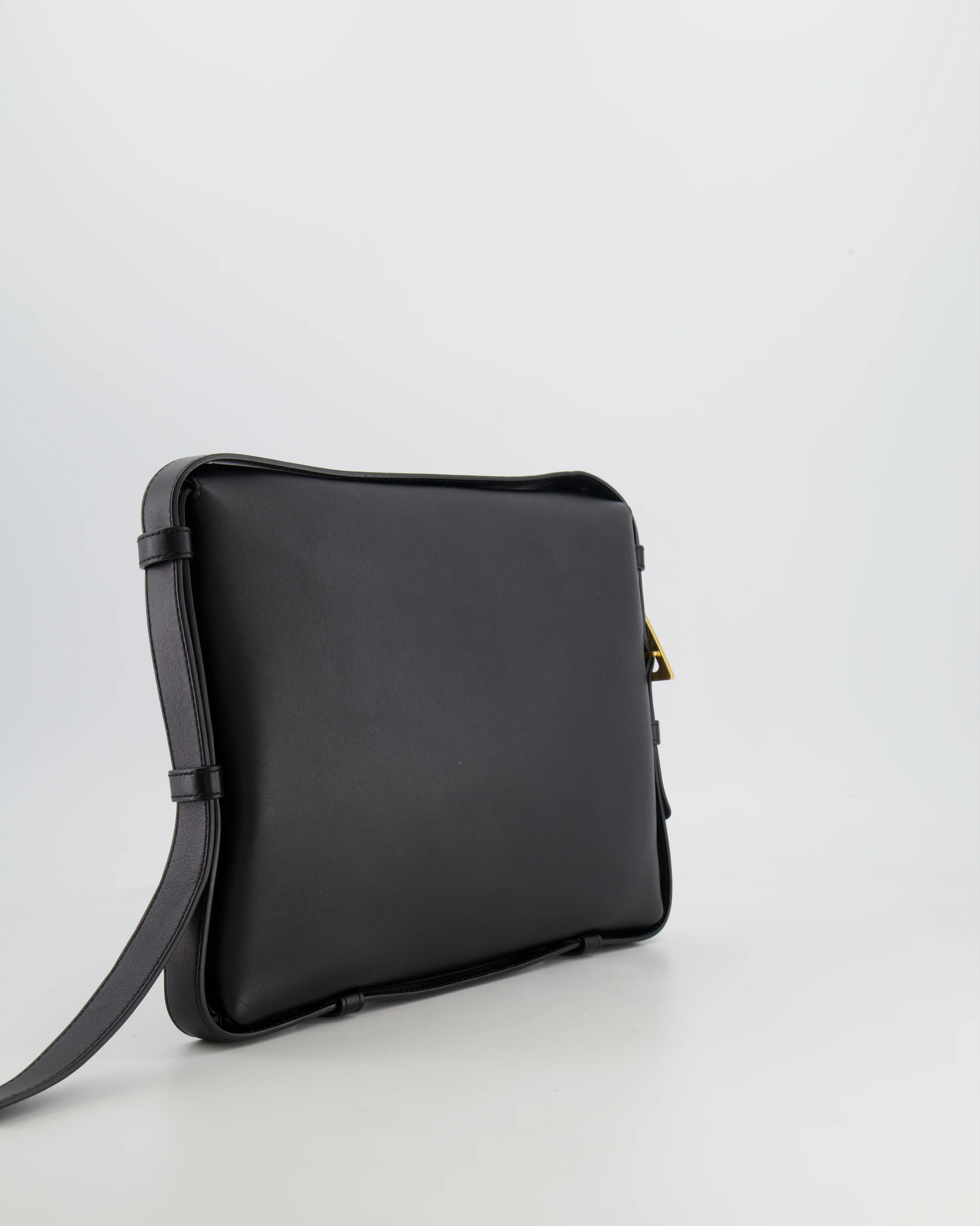 Bottega Veneta Black Leather Triangle Top Handle Bag with Gold Hardware - Image 6