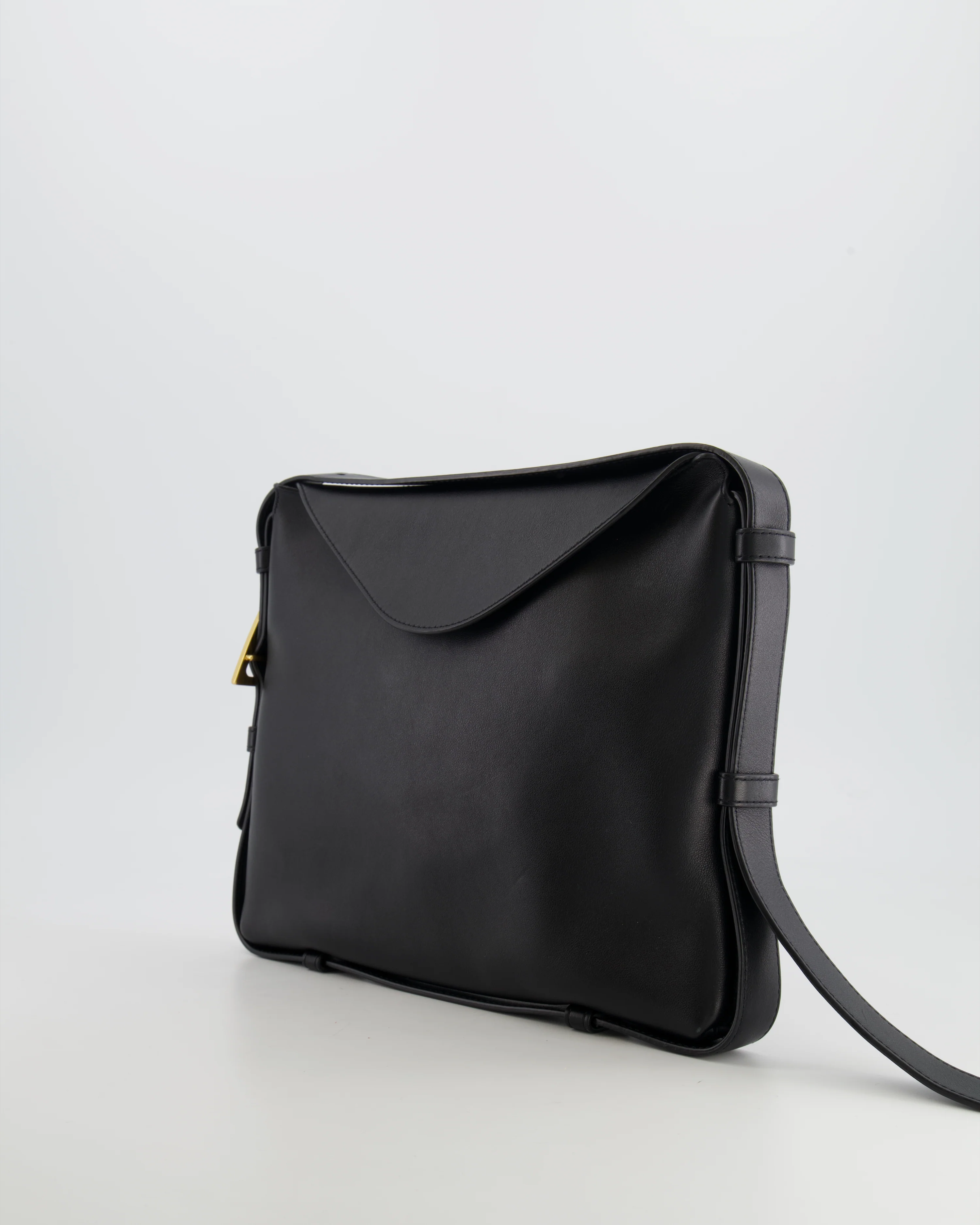 Bottega Veneta Black Leather Triangle Top Handle Bag with Gold Hardware - Image 8