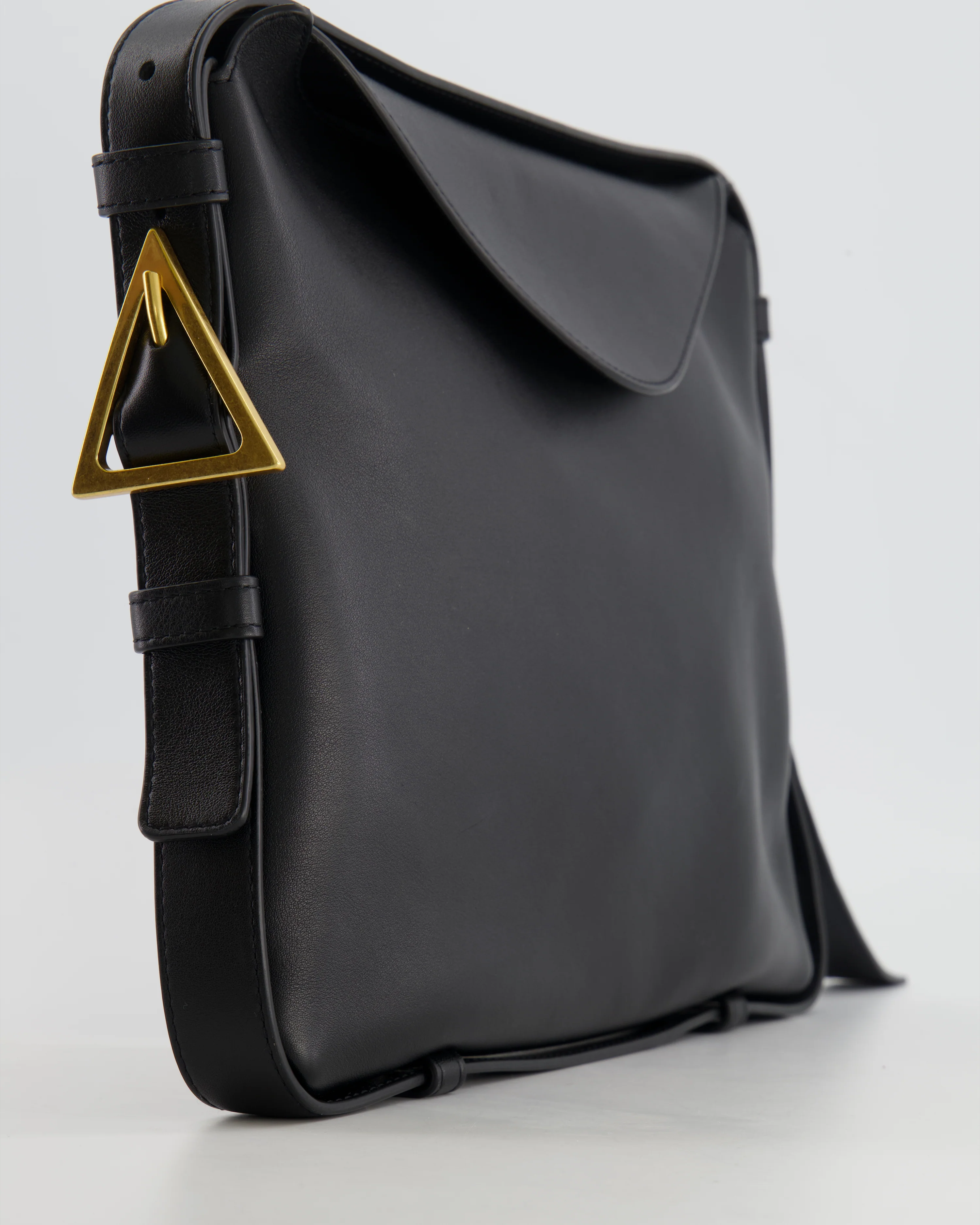 Bottega Veneta Black Leather Triangle Top Handle Bag with Gold Hardware - Image 9
