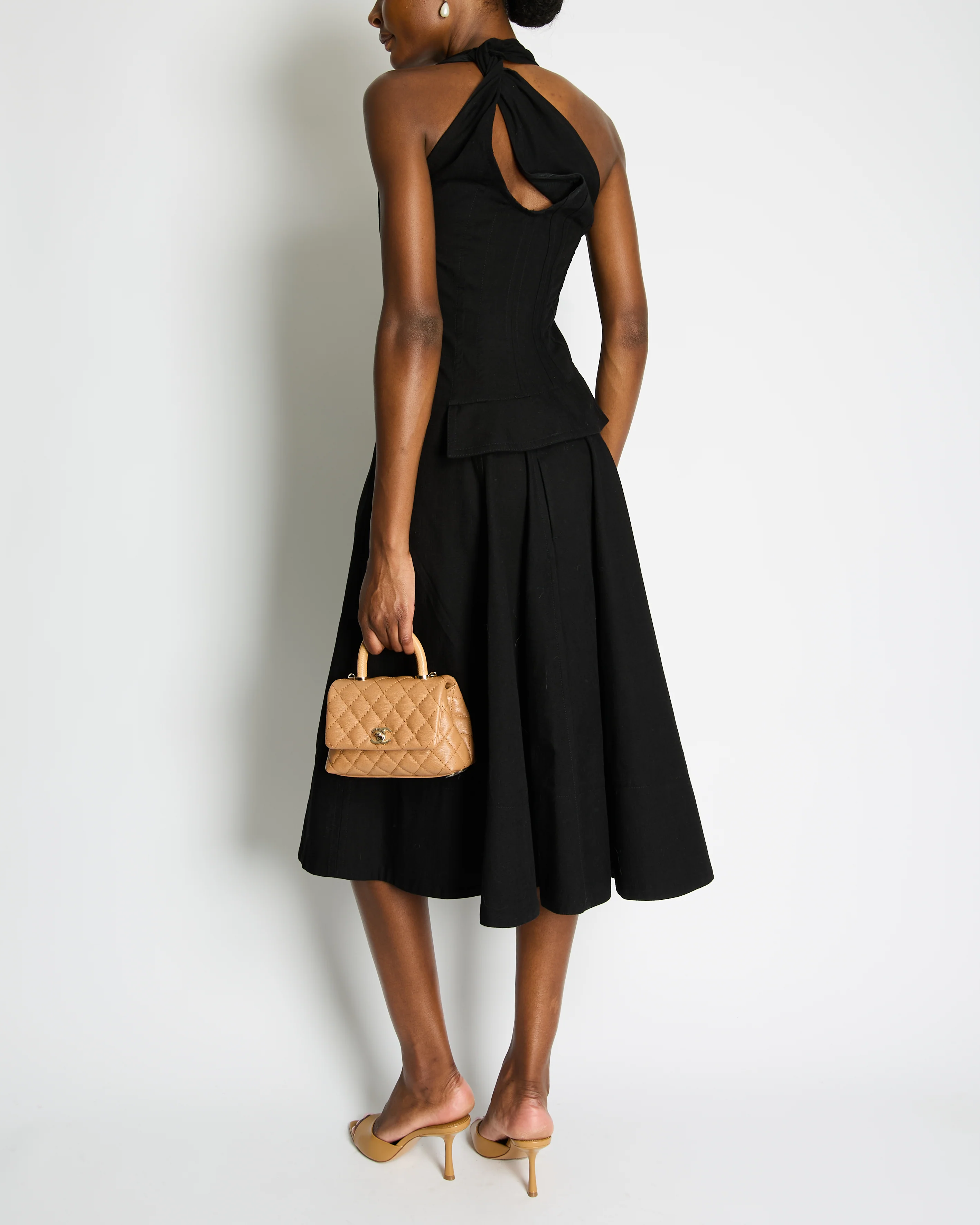 Bottega Veneta Black Sleeveless Cotton Midi Dress with Twist Back and Pocket Detail Size IT 40 (UK 8) - Image 2