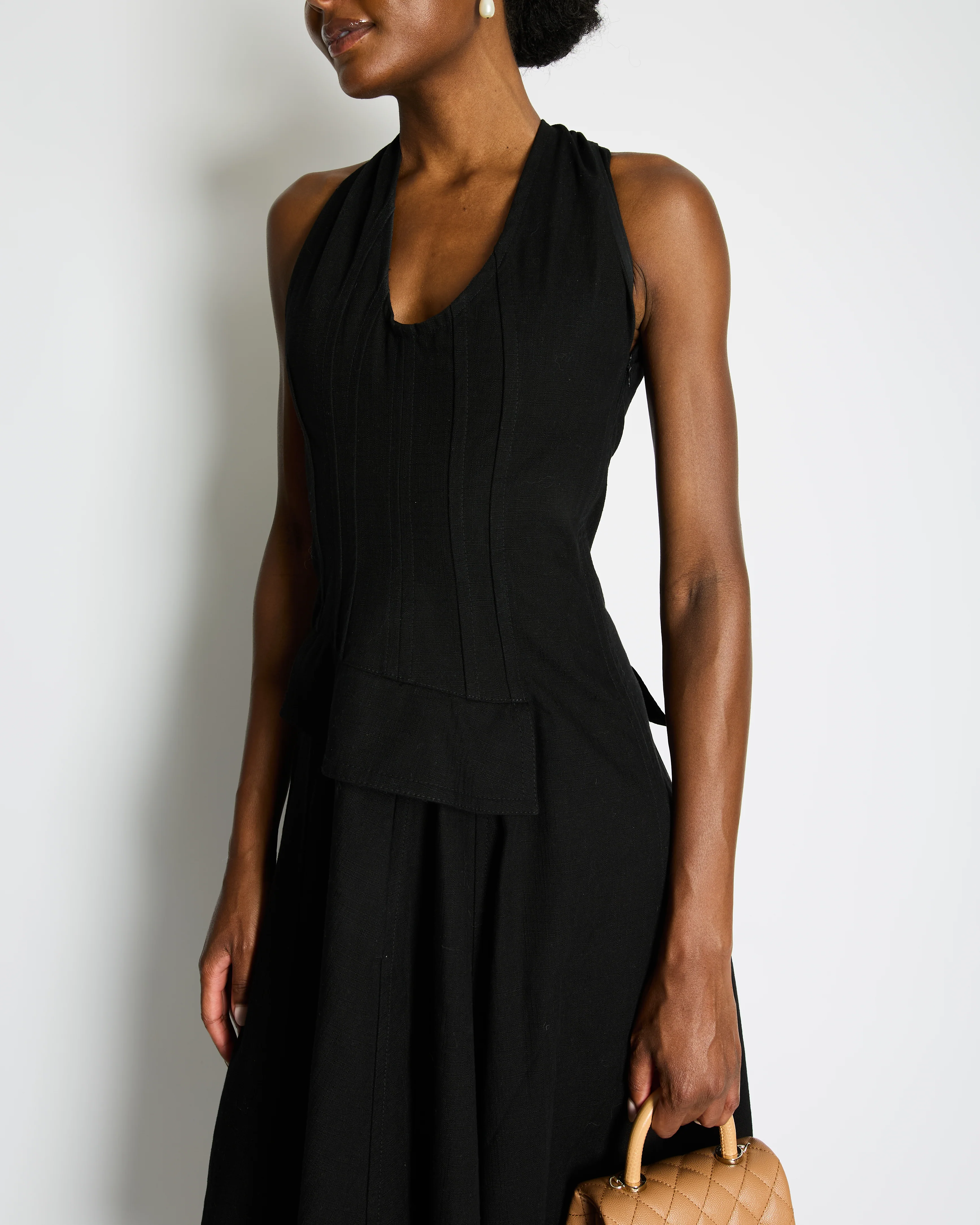 Bottega Veneta Black Sleeveless Cotton Midi Dress with Twist Back and Pocket Detail Size IT 40 (UK 8) - Image 3
